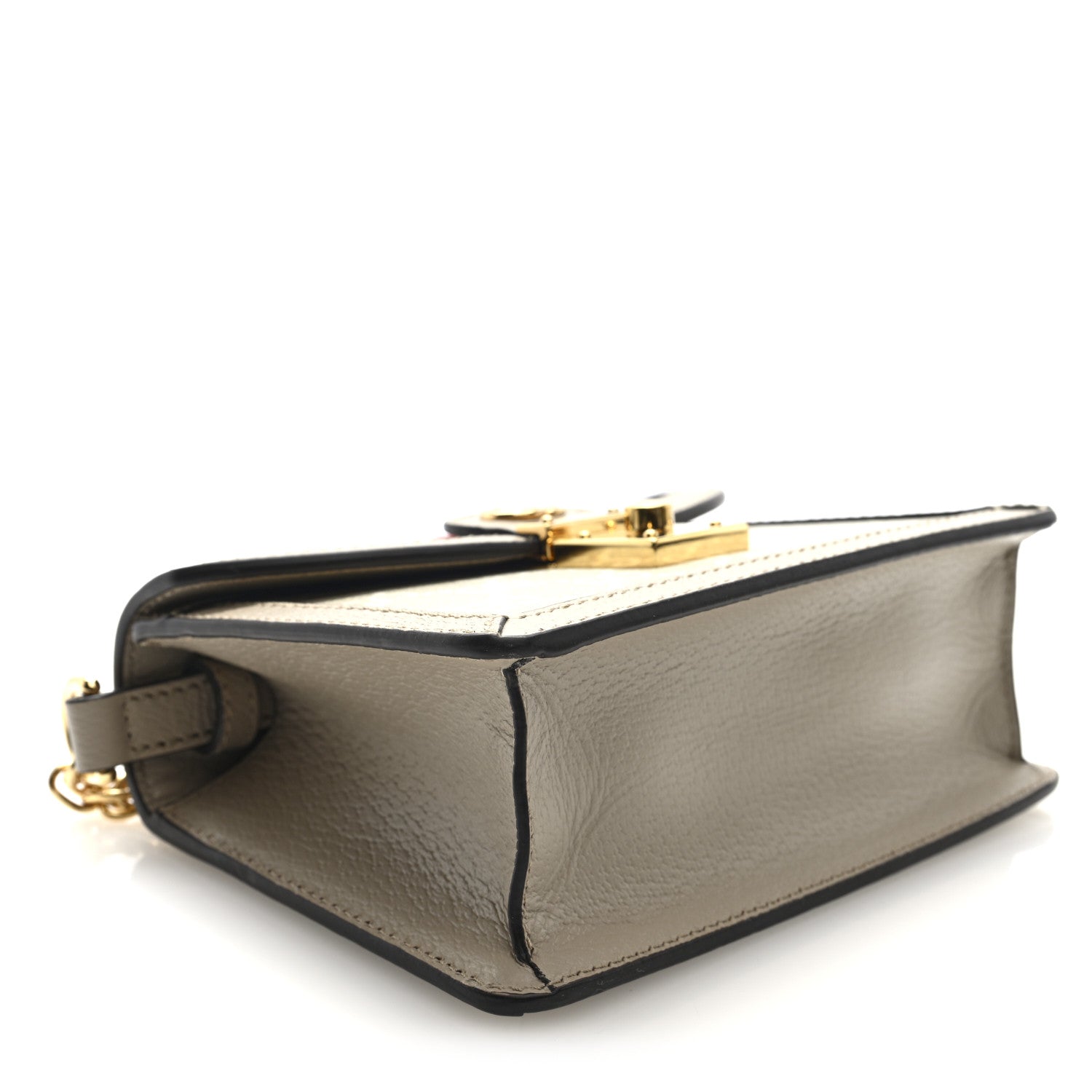 GG Supreme Monogram Textured Dollar Calfskin Web Mini Ophidia Padlock Top Handle Chain Shoulder Bag Beige Mystic White Oatmeal