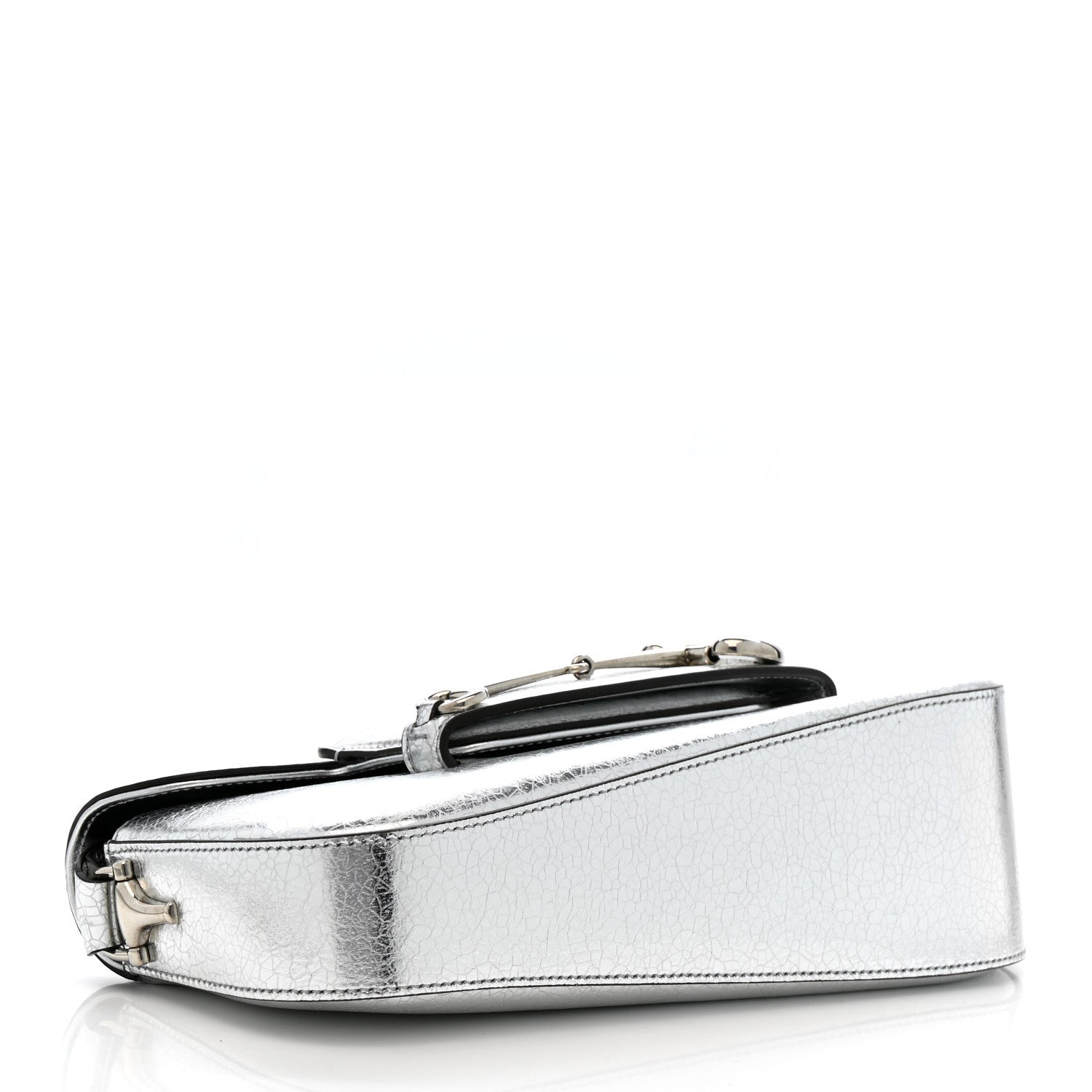 Metallic Calfskin Small Horsebit 1955 Asymmetric Shoulder Bag Silver