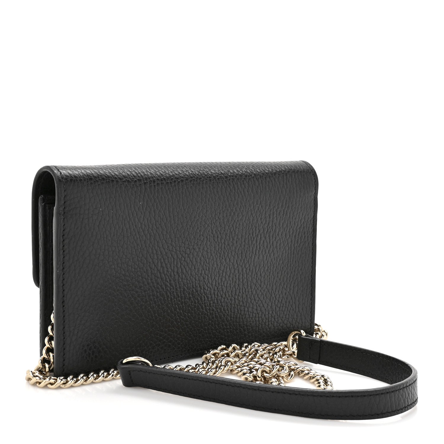 Dollar Calfskin Interlocking G Chain Wallet Black
