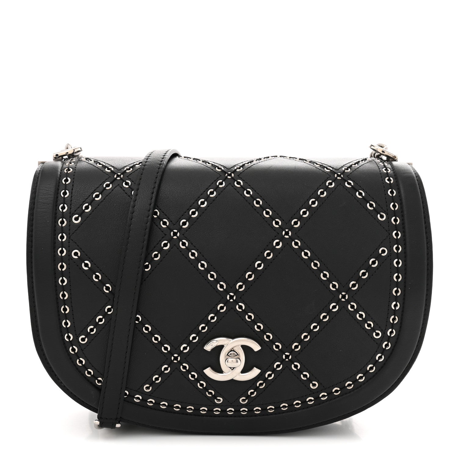 Calfskin Coco Eyelets Small Flap Bag Black