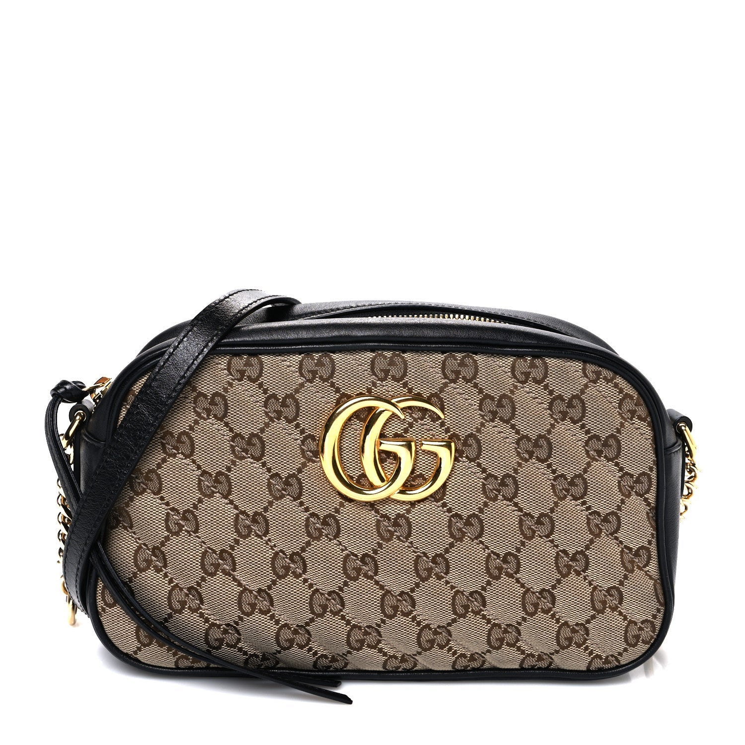 Monogram Matelasse Diagonal Small GG Marmont Chain Shoulder Bag Beige Black