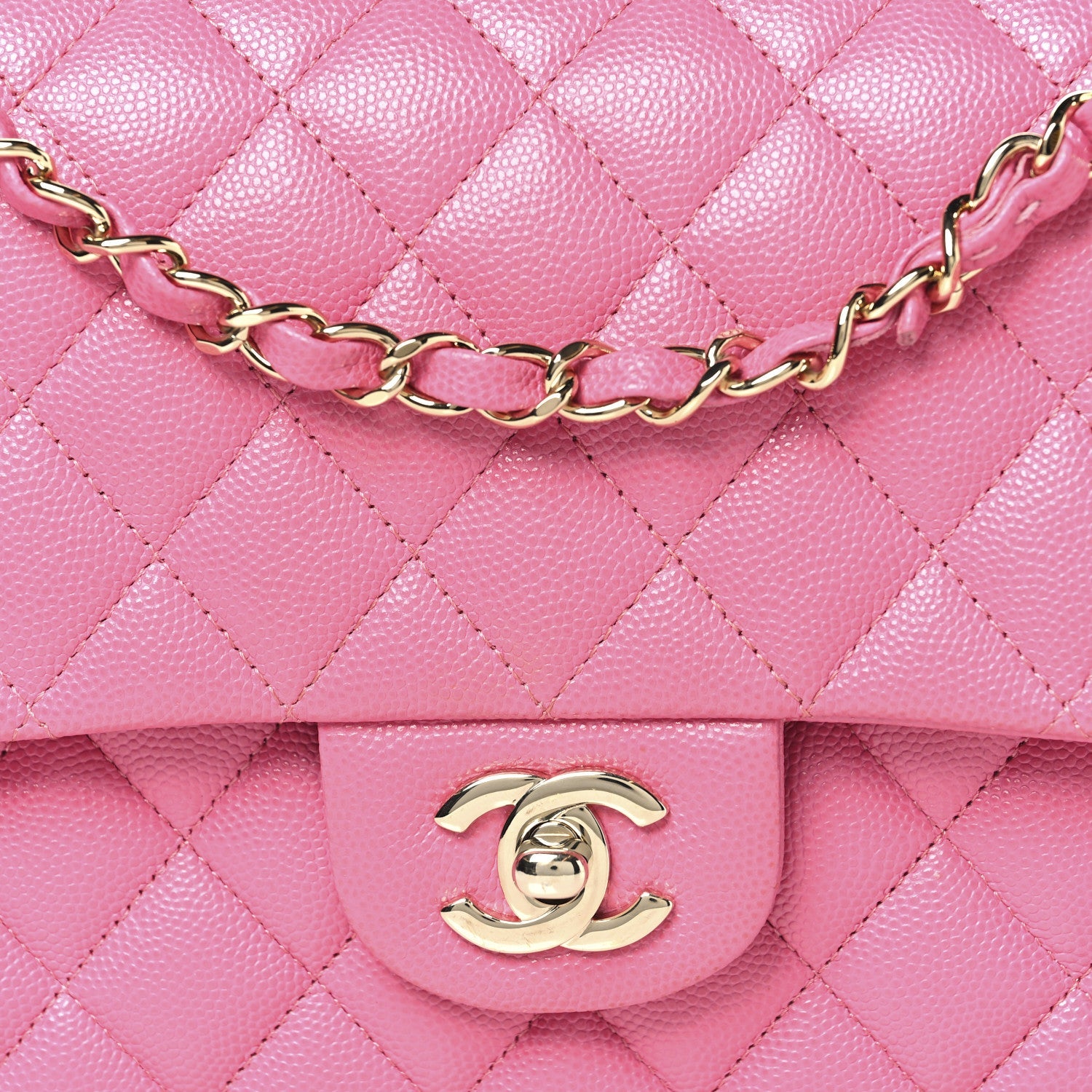 Caviar Quilted Medium Double Flap Pink