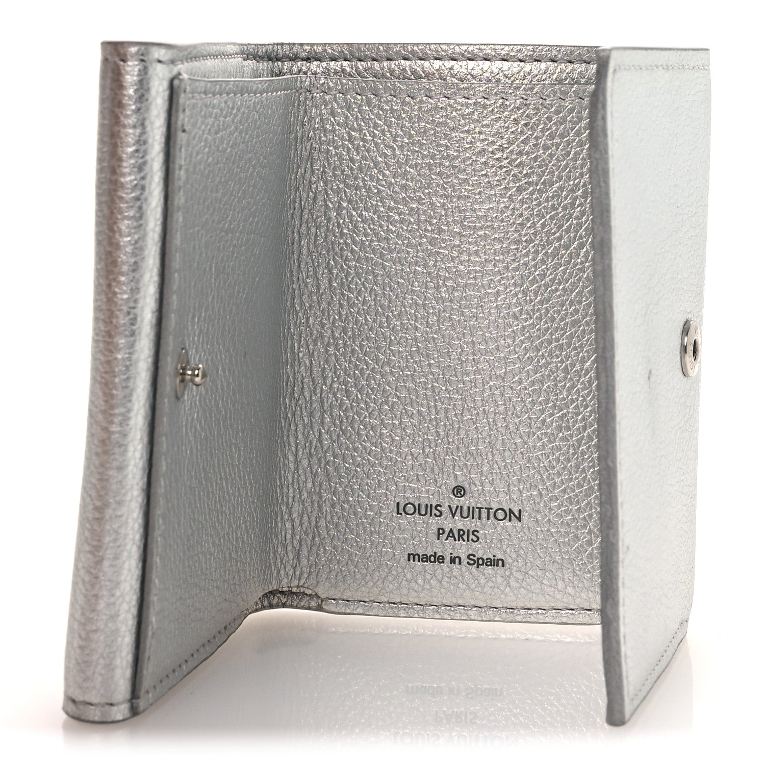 Metallic Calfskin Lockmini Wallet Silver