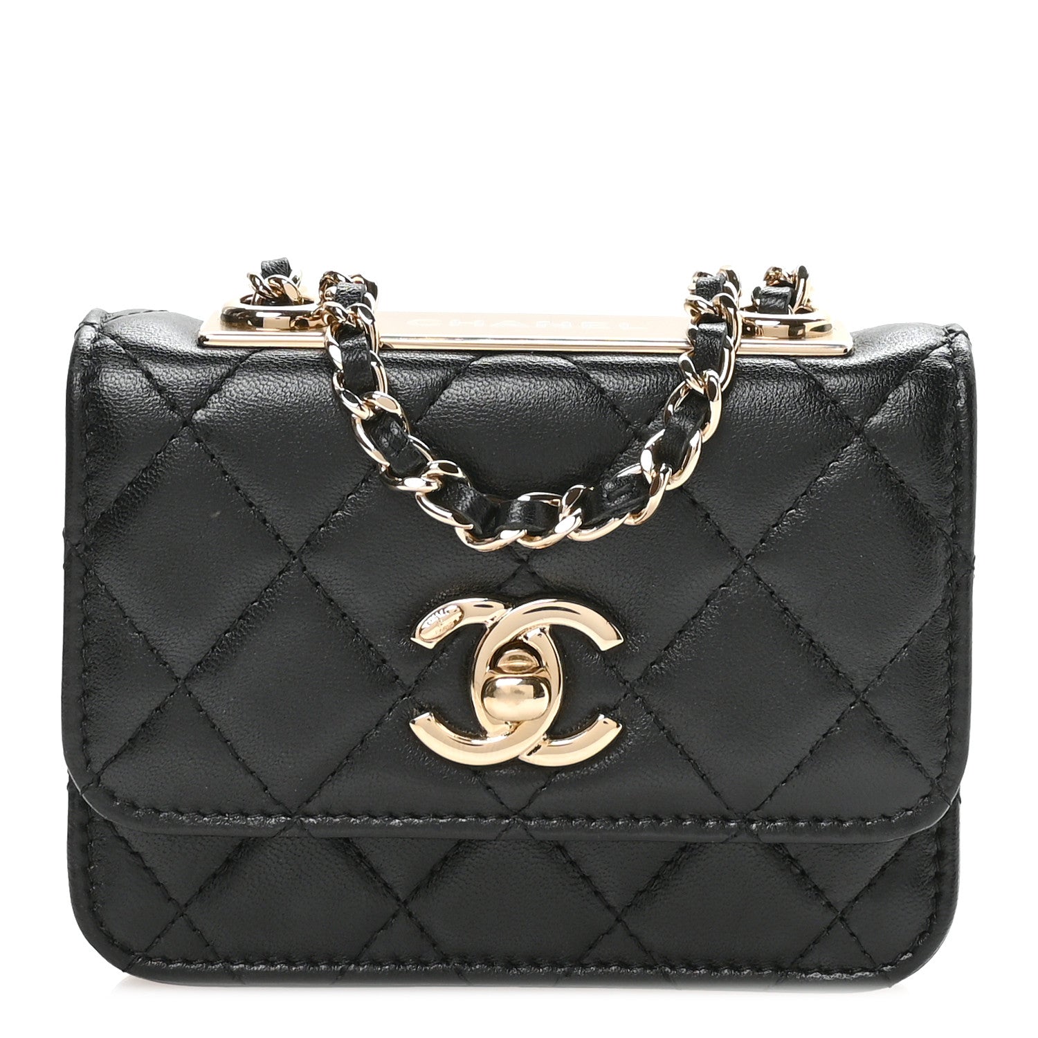 Lambskin Quilted Trendy CC Card Holder On Chain Black
