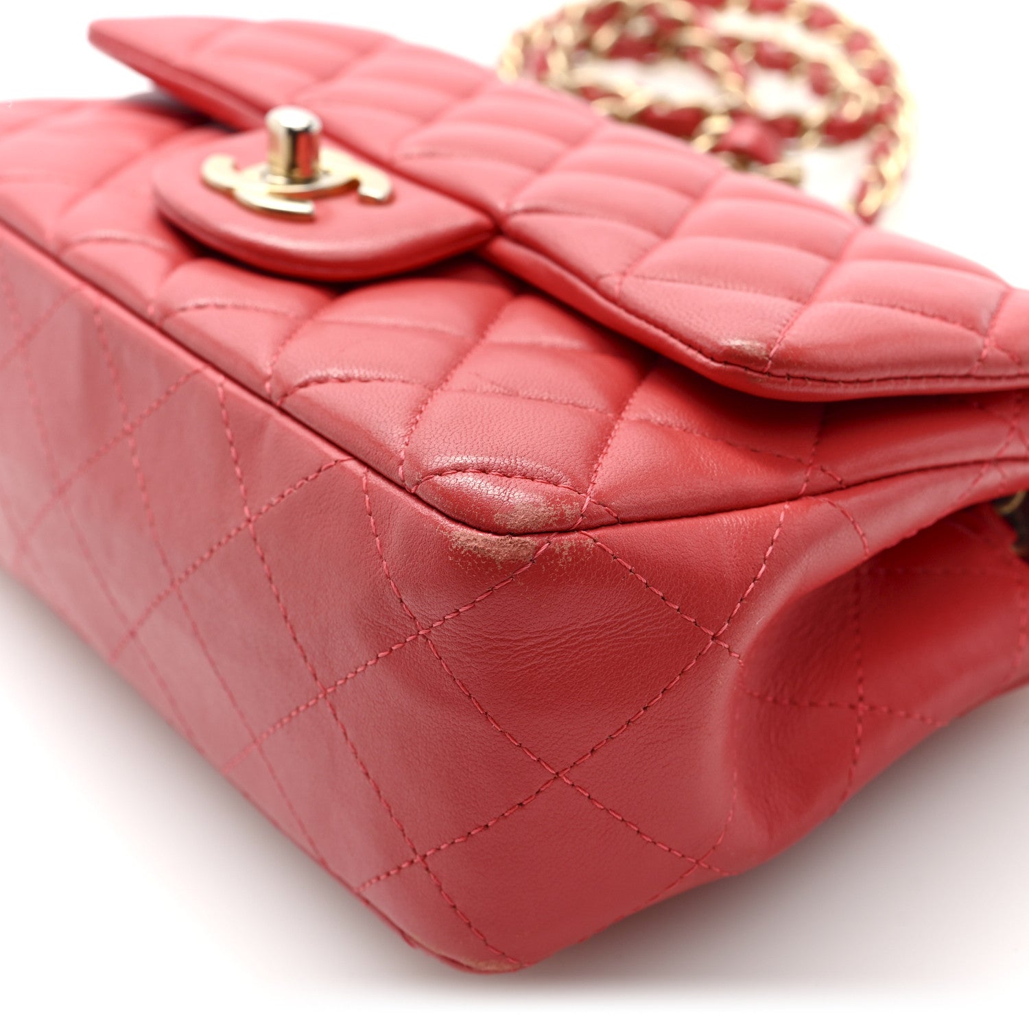 Lambskin Quilted Mini Rectangular Flap Coral