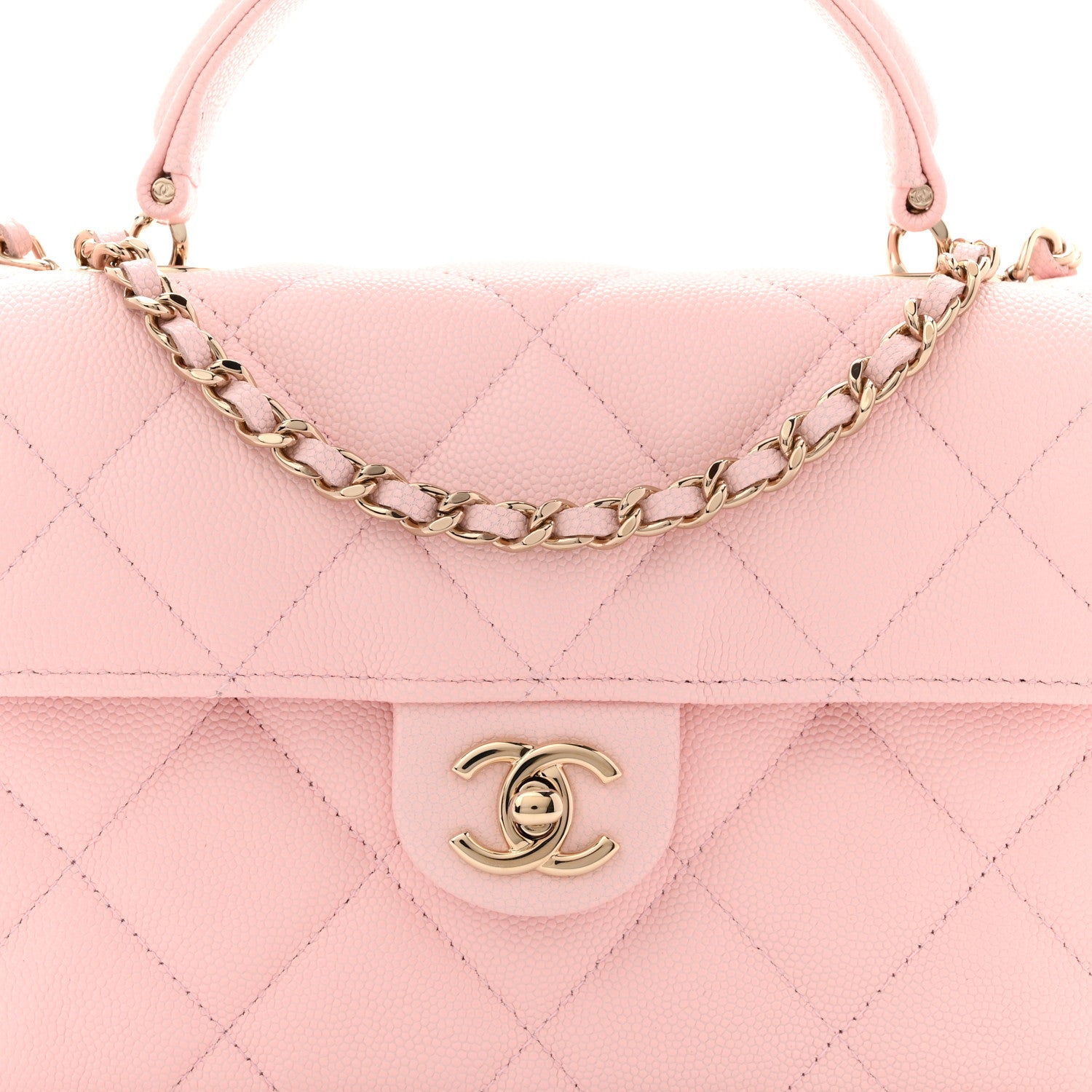 Caviar Quilted Retro Mini Twist Top Handle Clutch Flap Light Pink