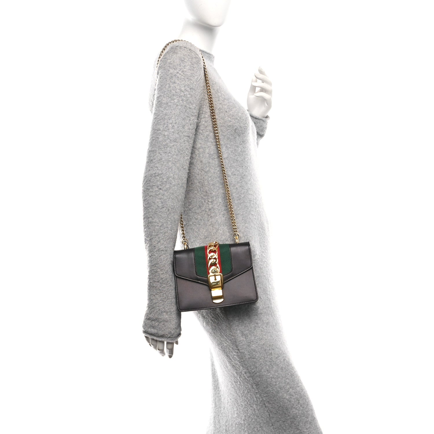 Calfskin Mini Sylvie Chain Shoulder Bag Black