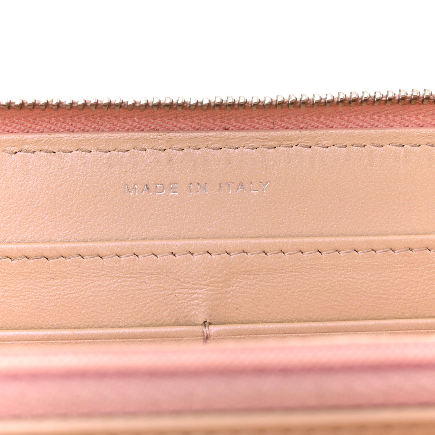 Iridescent Lambskin Quilted Large Gusset Zip Around Wallet Pink