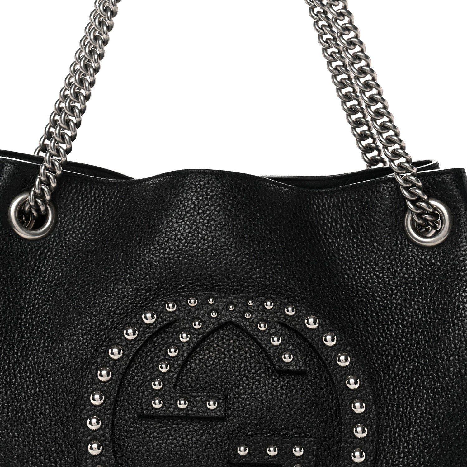 Pebbled Calfskin Studded Medium Soho Chain Shoulder Bag Black