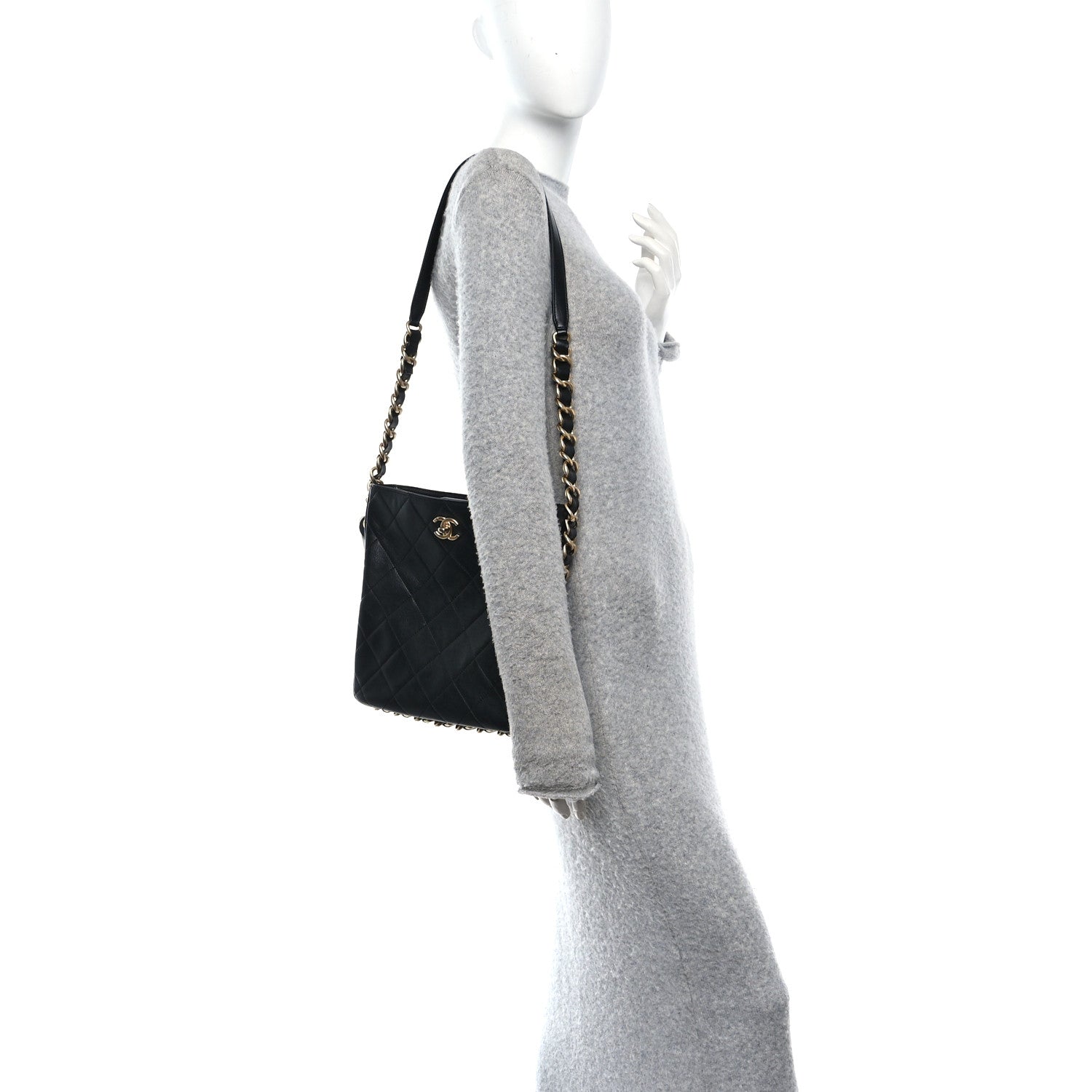 Lambskin Quilted Multi Chain Hobo Black