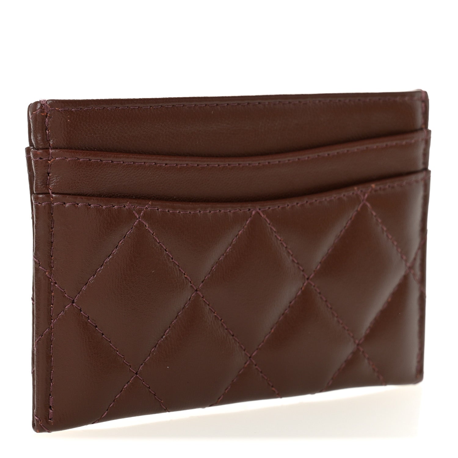 Lambskin Quilted Card Holder Burgundy