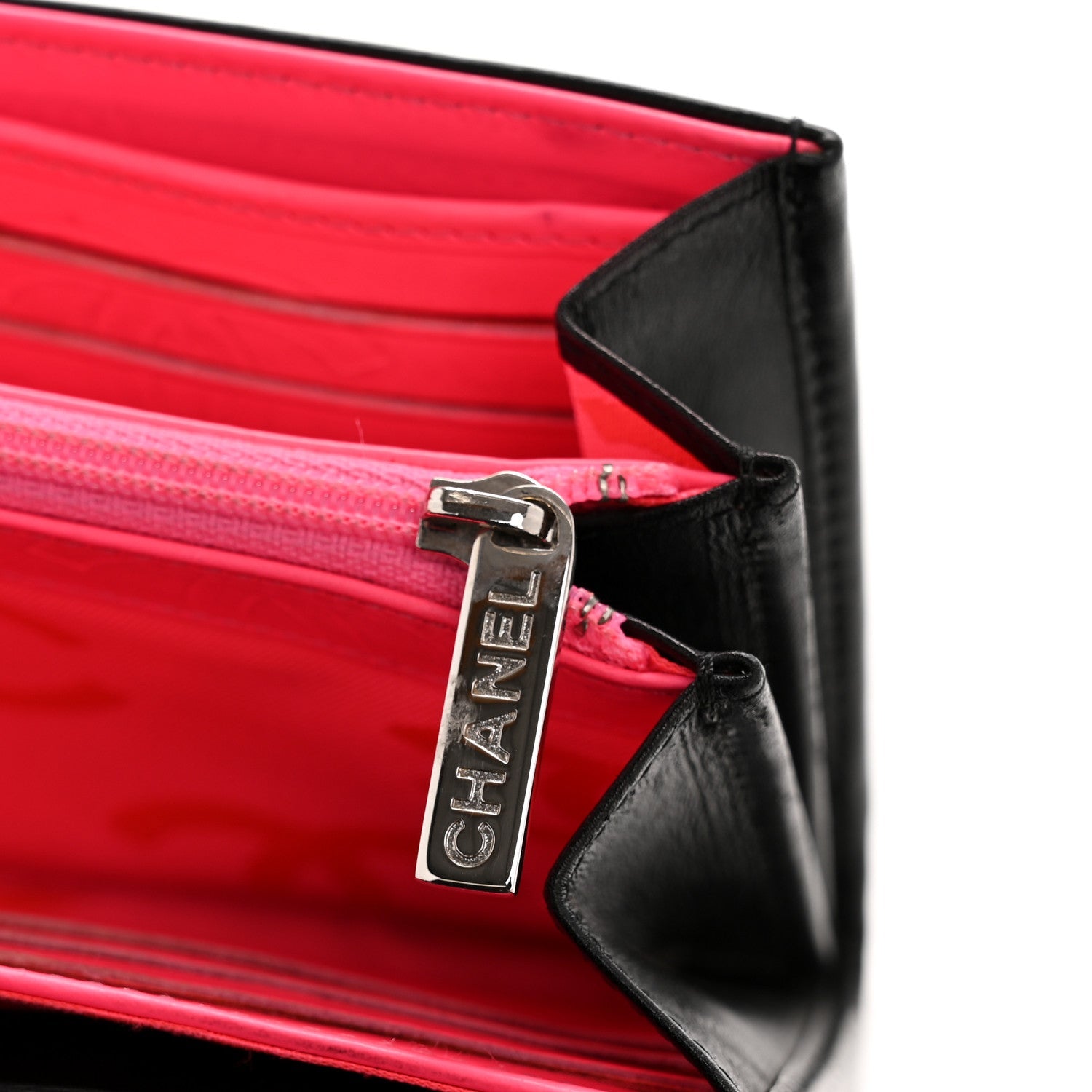 Calfskin Quilted Cambon Long Double Wallet Black