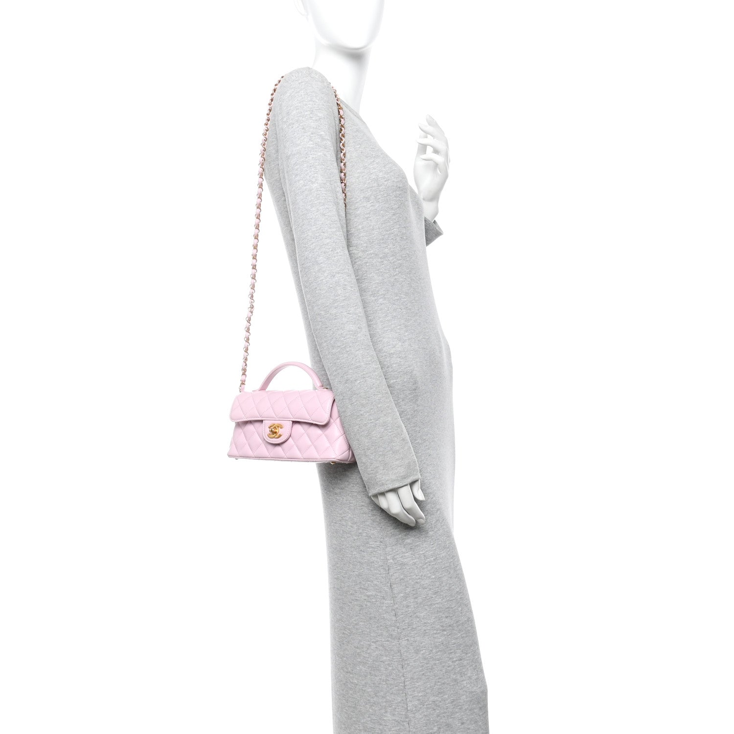 Lambskin Quilted Mini Flap Top Handle Bag Light Pink