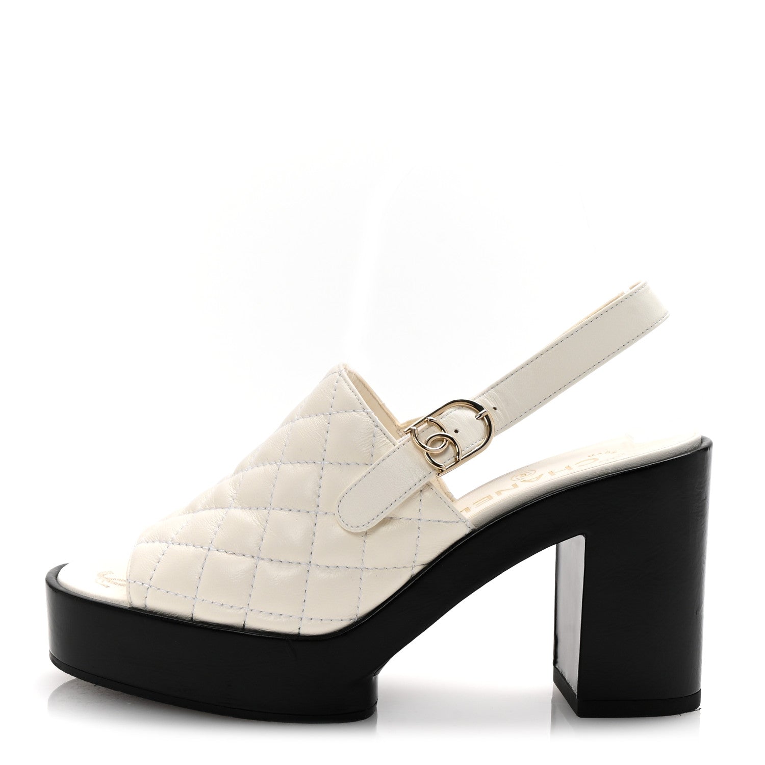 Lambskin Quilted Peep Toe Wedge Sandals 38 White