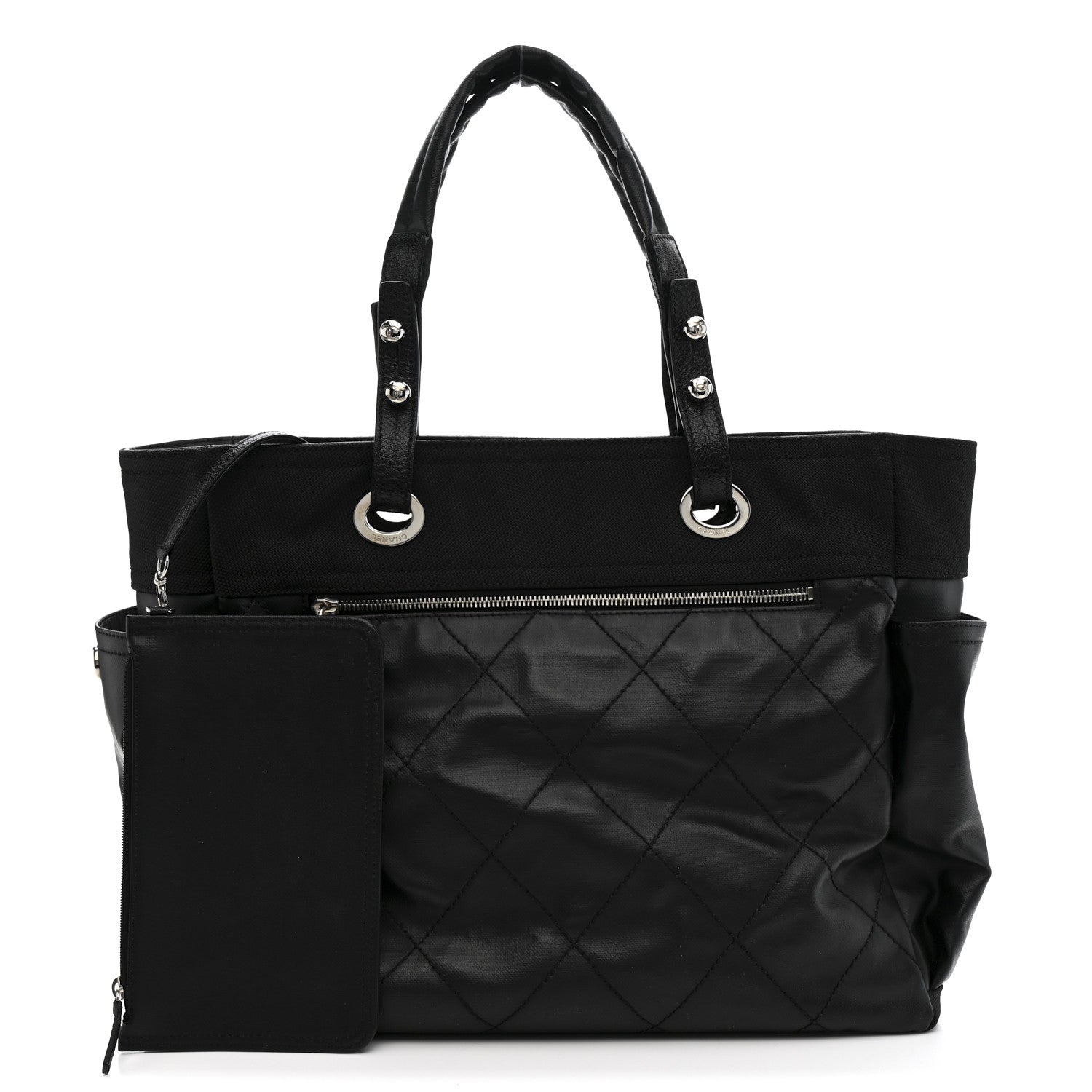 Coated Canvas Quilted Large Paris Biarritz Tote Black