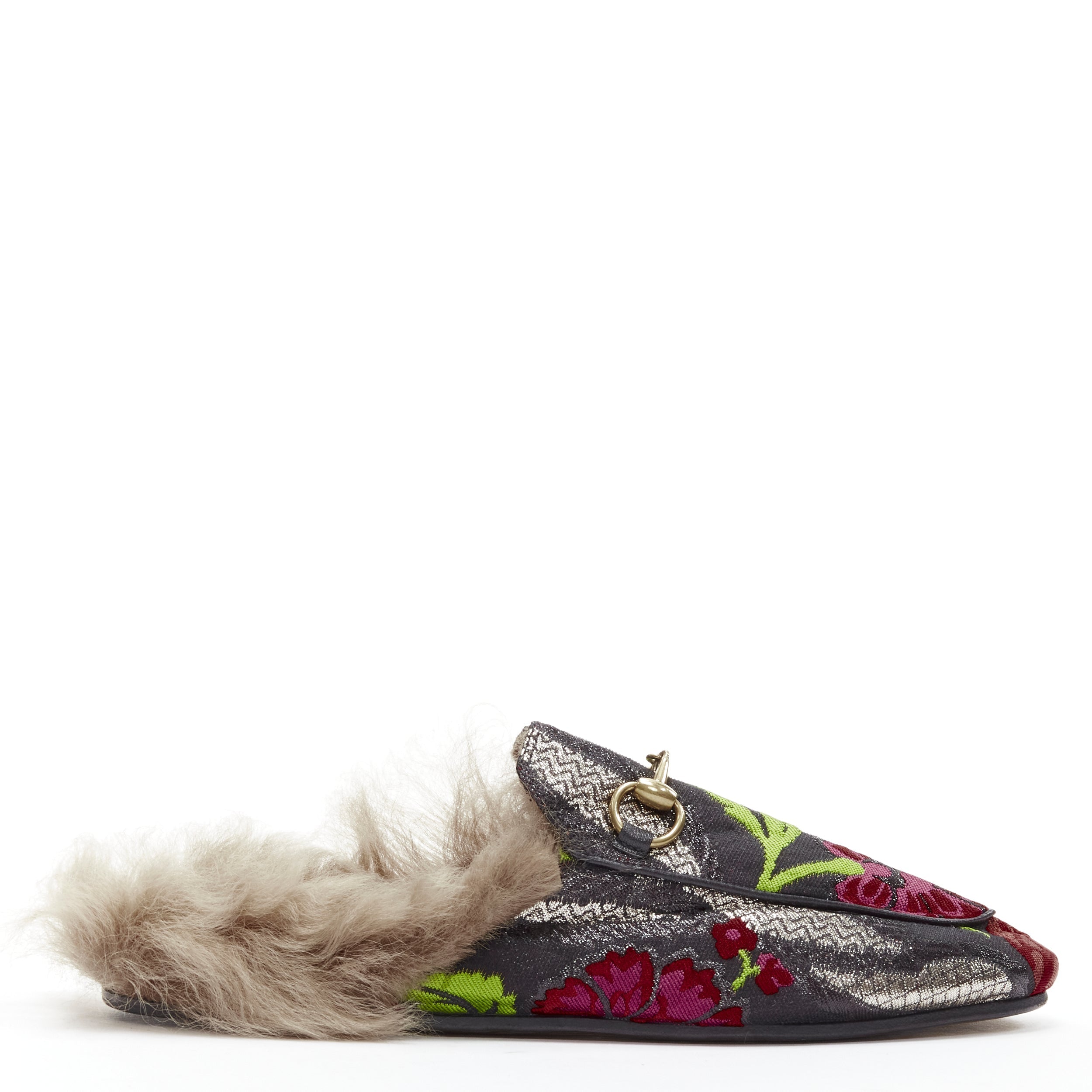 Women's Gucci Princetown Floral Jacquard Fur Lined Loafer