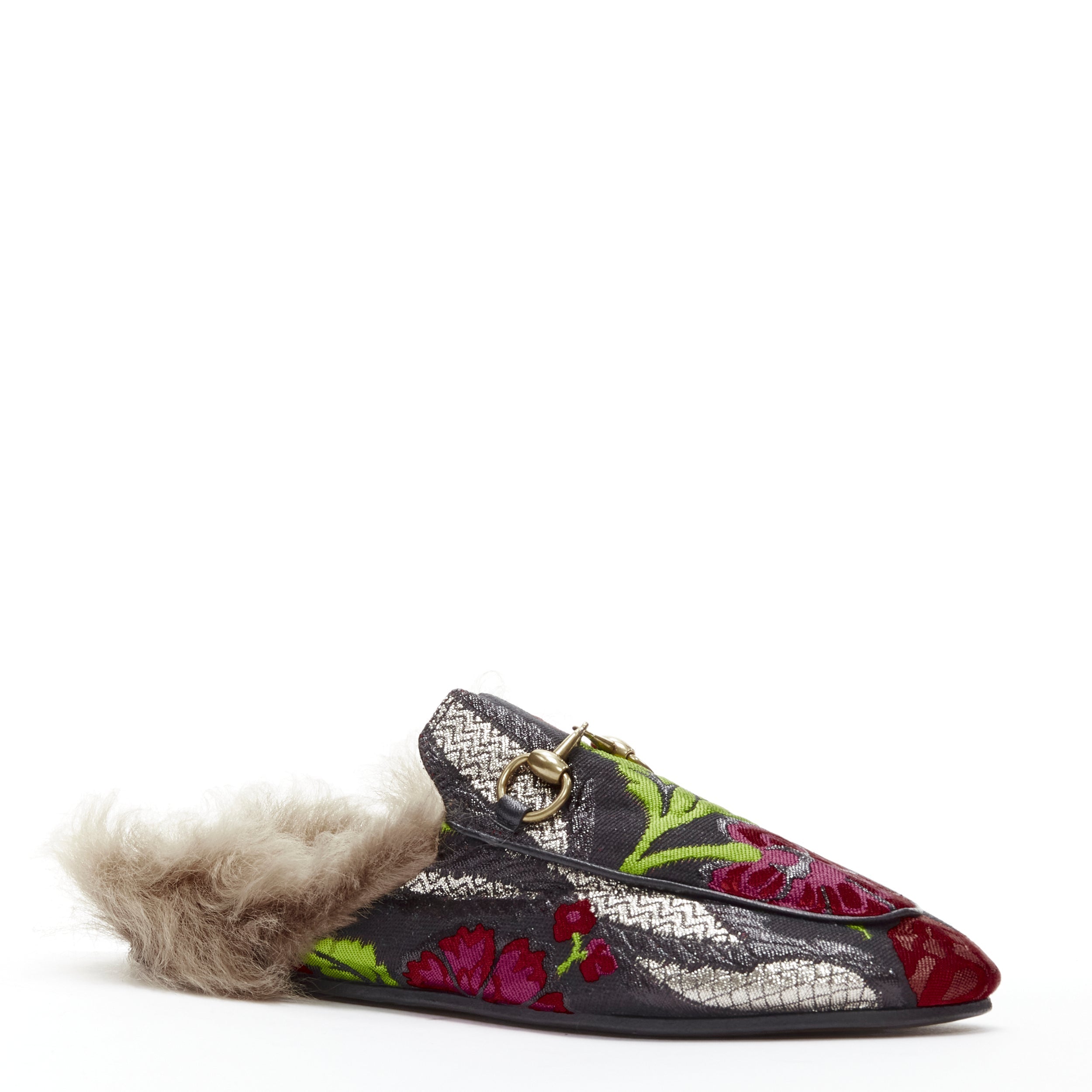 Women's Gucci Princetown Floral Jacquard Fur Lined Loafer