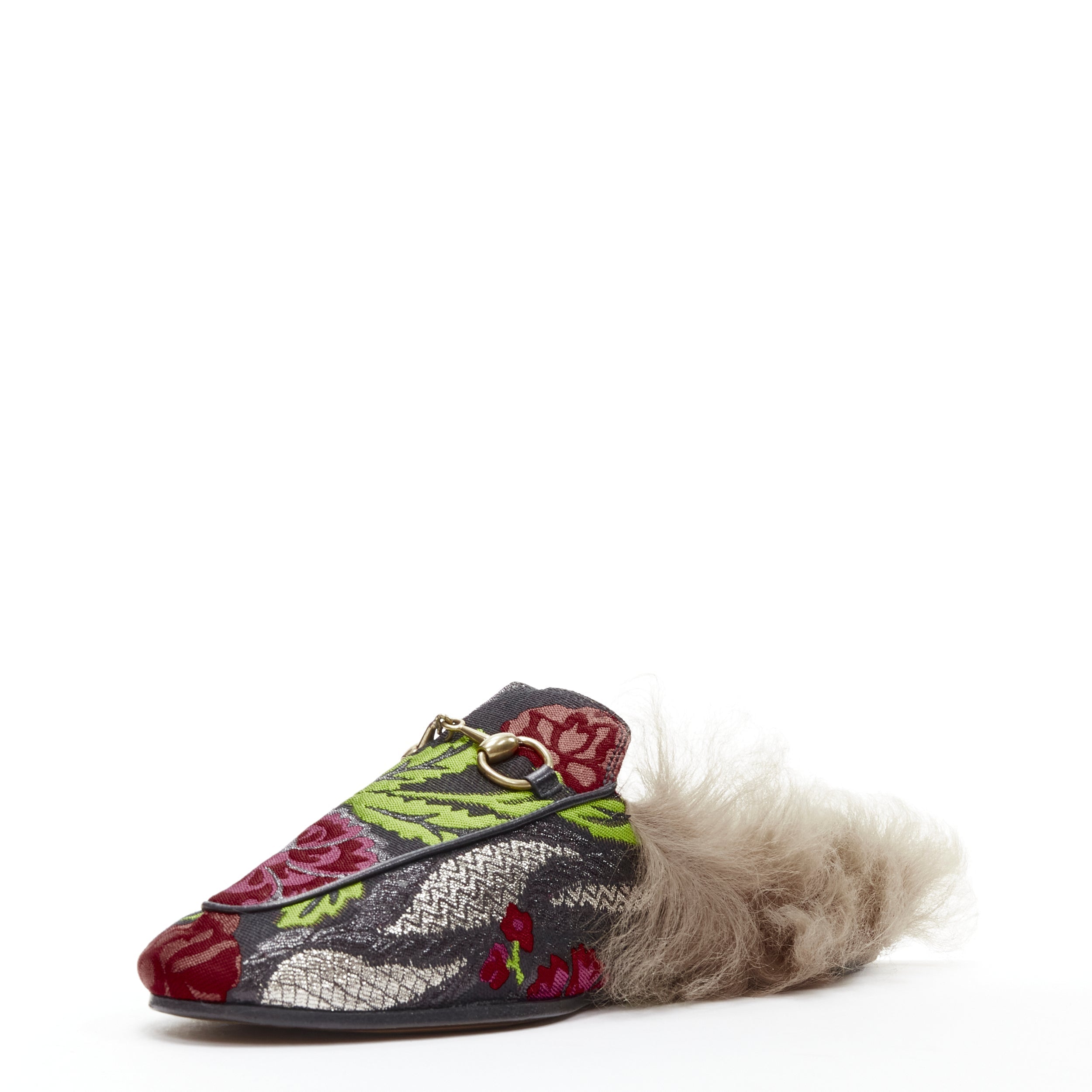 Women's Gucci Princetown Floral Jacquard Fur Lined Loafer