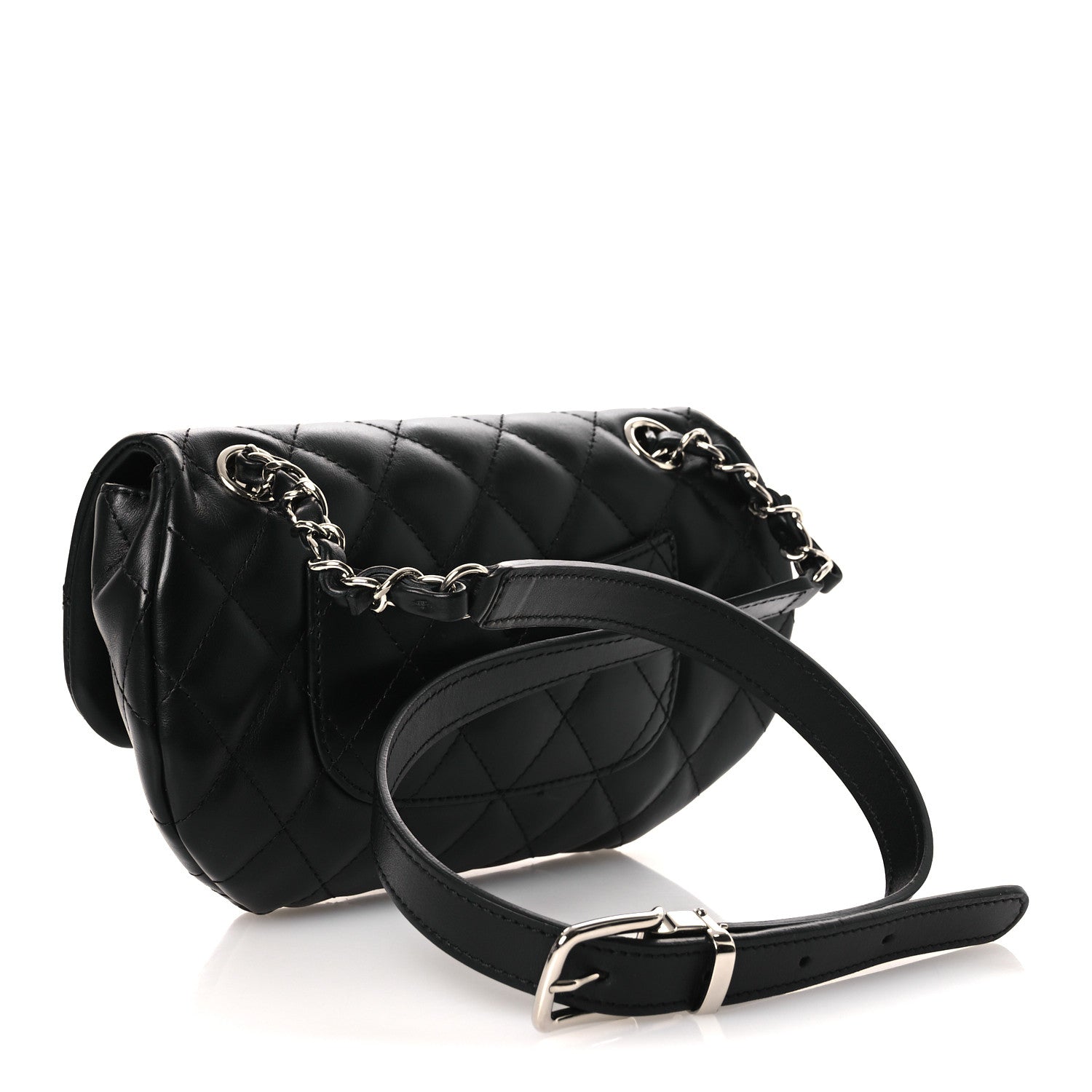 Calfskin Quilted CC Uniform Flap Belt Bag Black