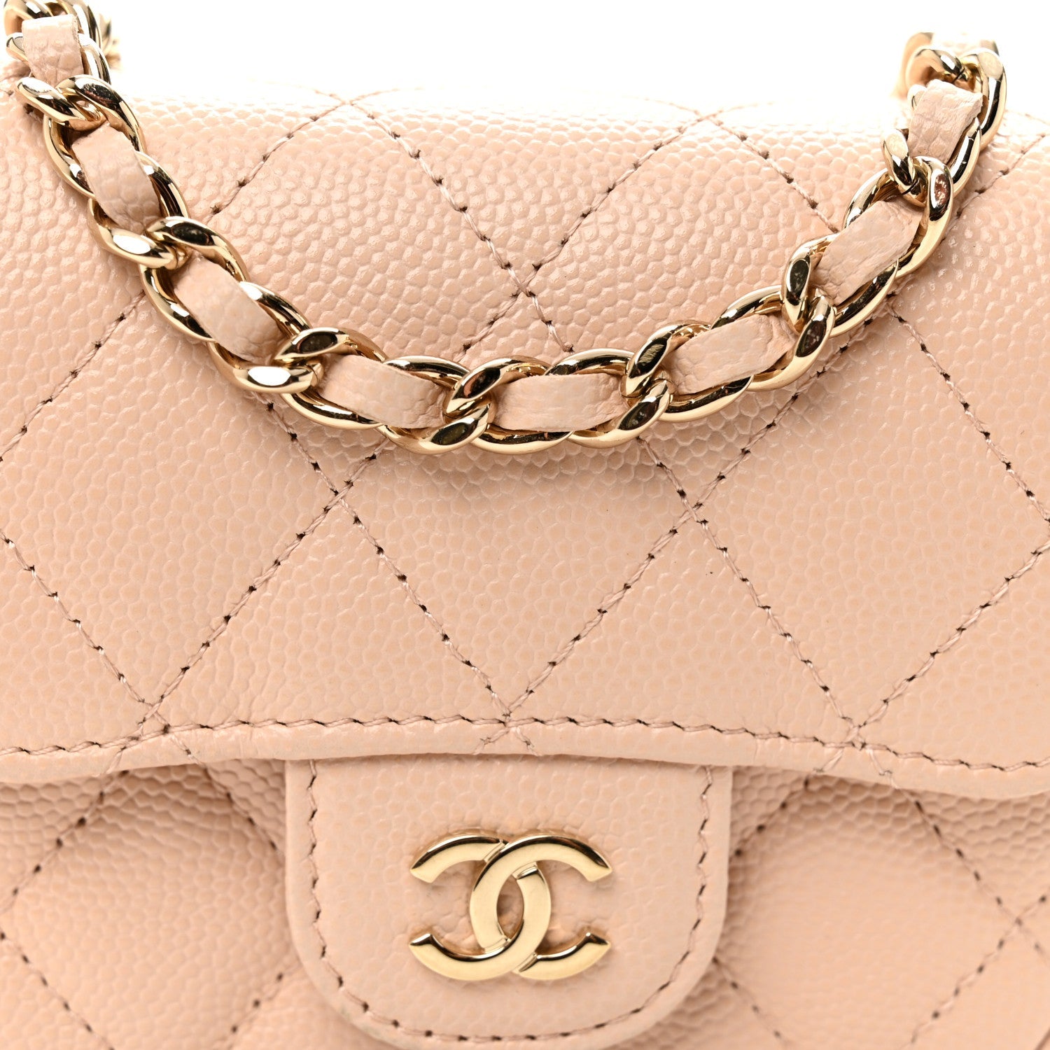 Caviar Quilted Mini Clutch With Chain Light Beige