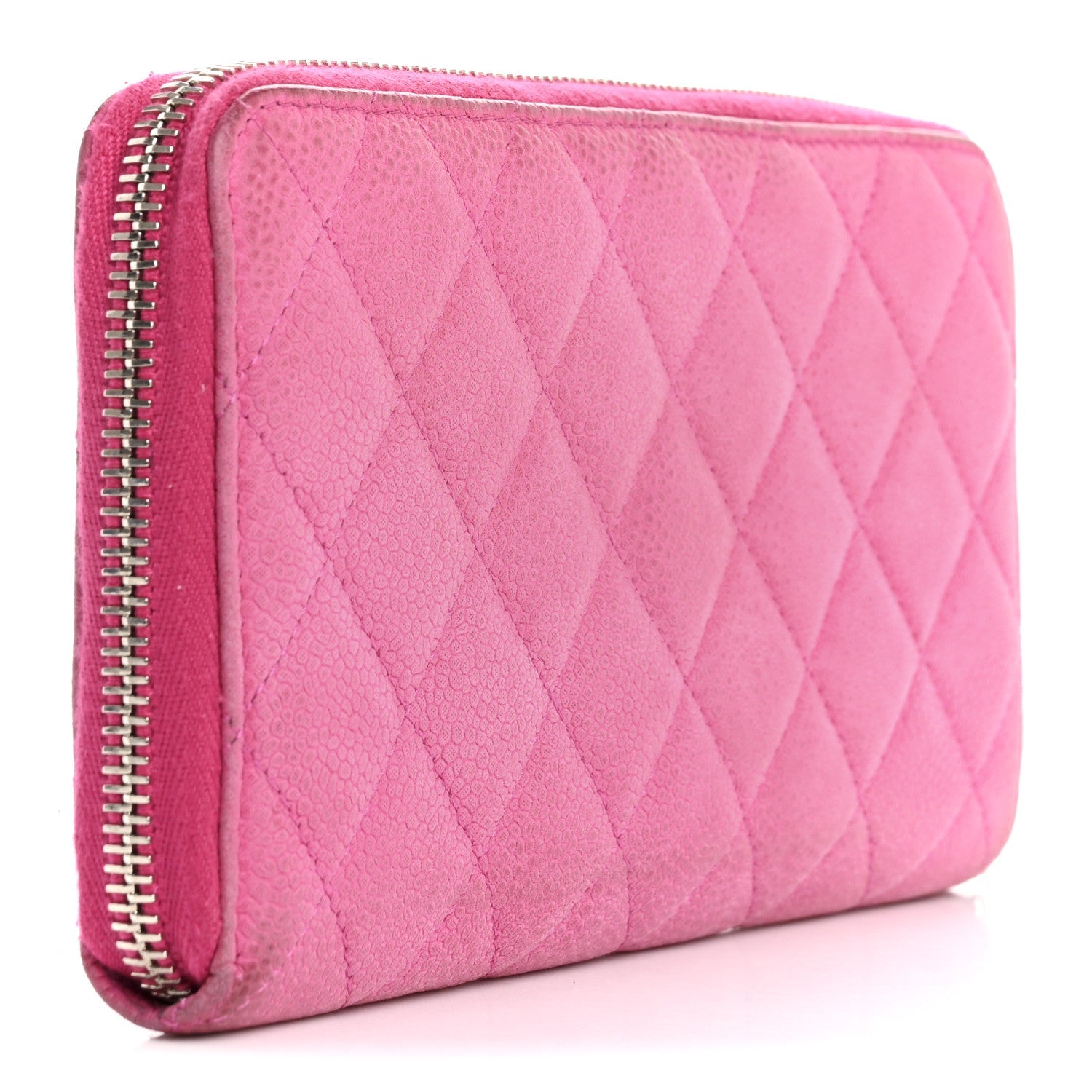Iridescent Caviar Quilted Medium Zip Around Wallet Pink