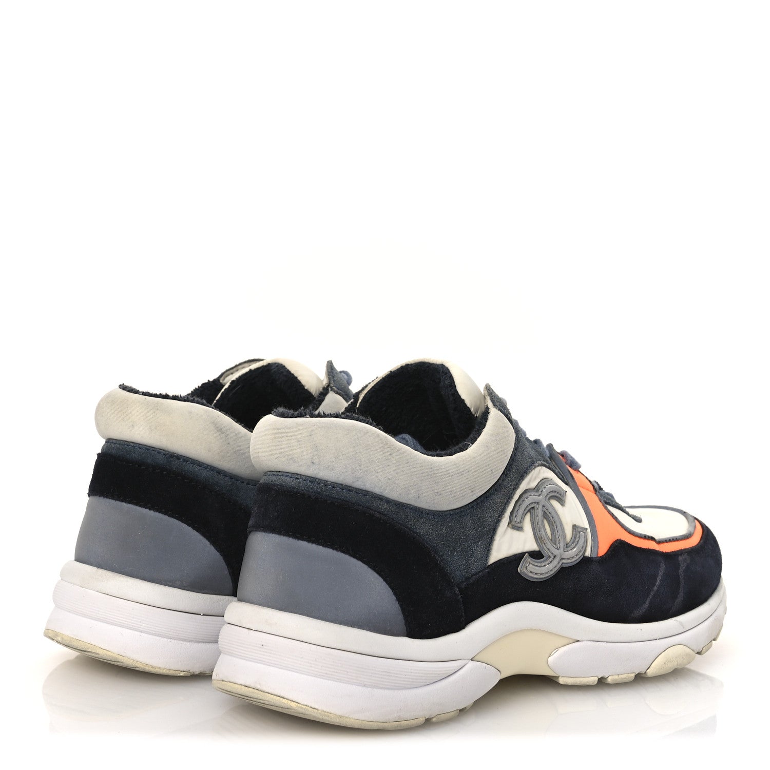 Nylon Calfskin Suede CC Womens Sneakers 35.5 Navy White Orange Black