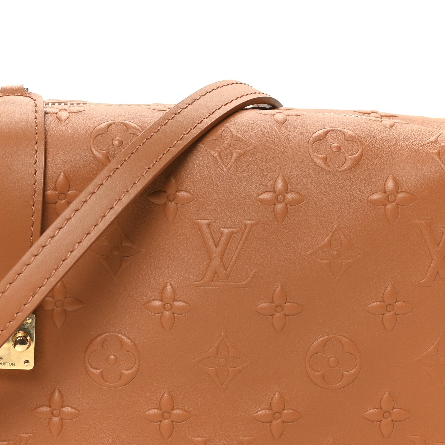 Calfskin Debossed Monogram Side Trunk Tan