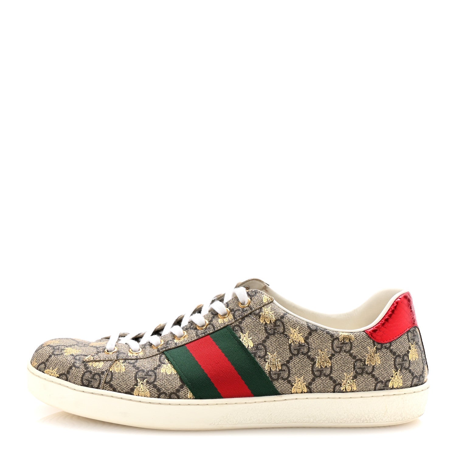 GG Supreme Monogram Bees Ayers Web Mens Ace Sneakers 9 Beige Oro Green Red
