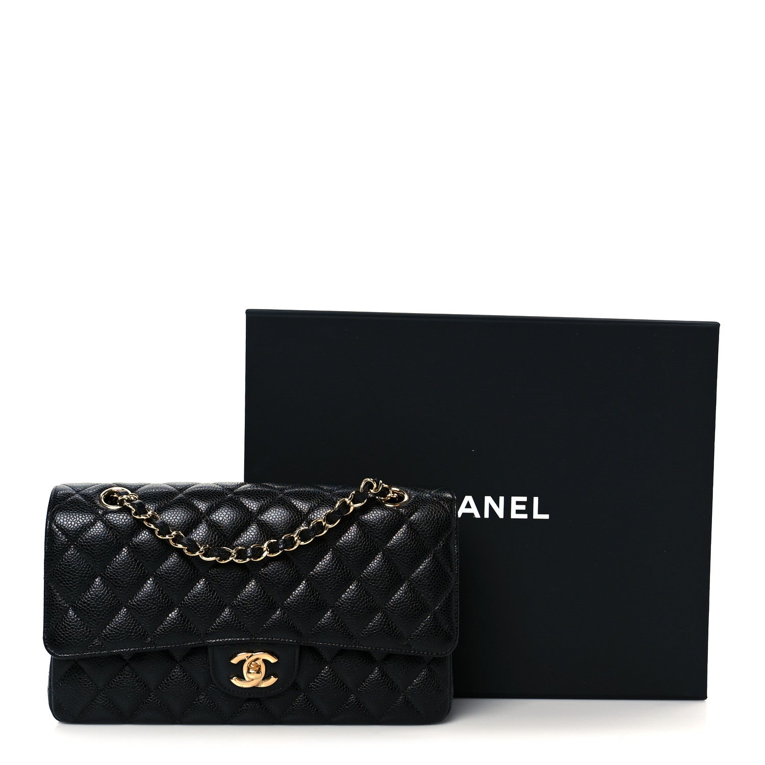 Caviar Quilted Medium Double Flap Black