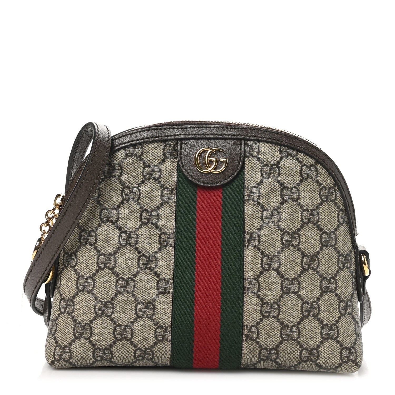GG Supreme Monogram Textured Dollar Calfskin Web Small Ophidia Dome Shoulder Bag Beige Ebony New Acero