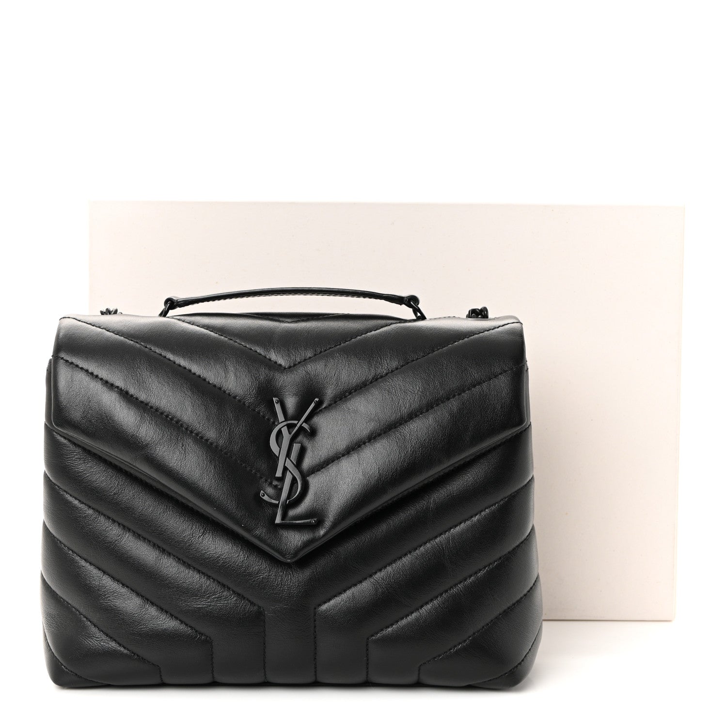 Calfskin Y Quilted Monogram Monochrome Small Loulou Chain Satchel Black