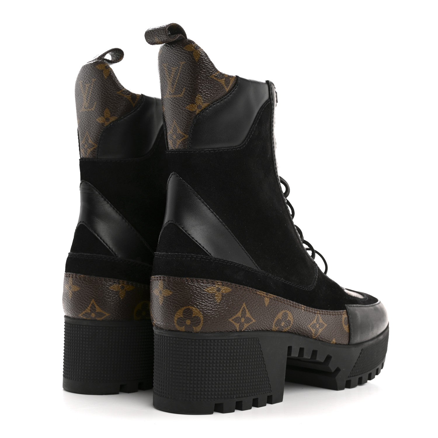 Suede Calfskin Monogram Laureate Platform Desert Boots 41 Black
