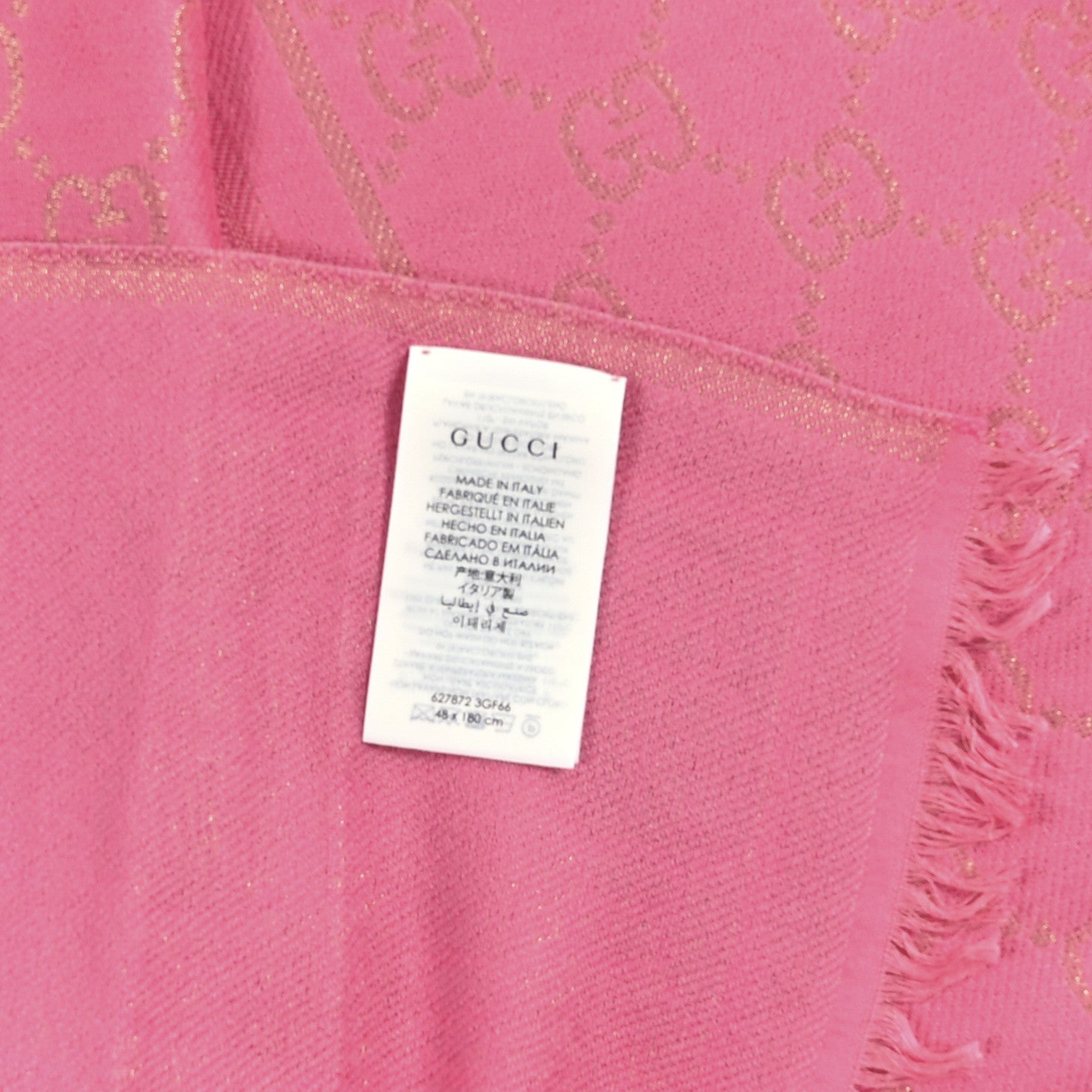 Wool Silk Lurex GG Monogram Bright G Fringe Scarf Fuxia