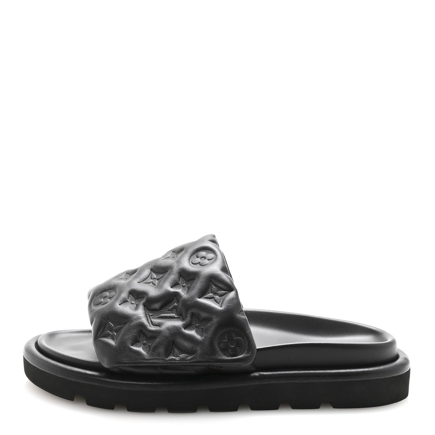 Lambskin Embossed Monogram Pool Pillow Flat Comfort Mule 40 Black