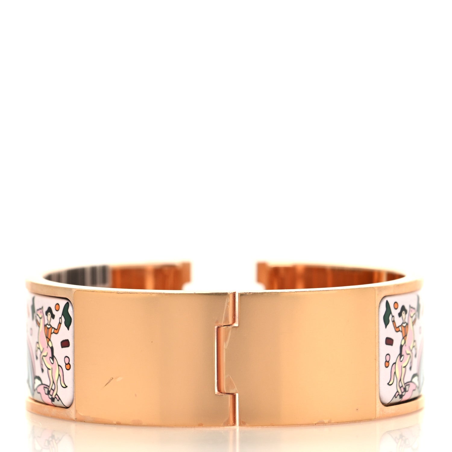 Enamel Printed Wide L'Epopee d'Hermes Clic Clac H Bracelet GM Rose Dragee