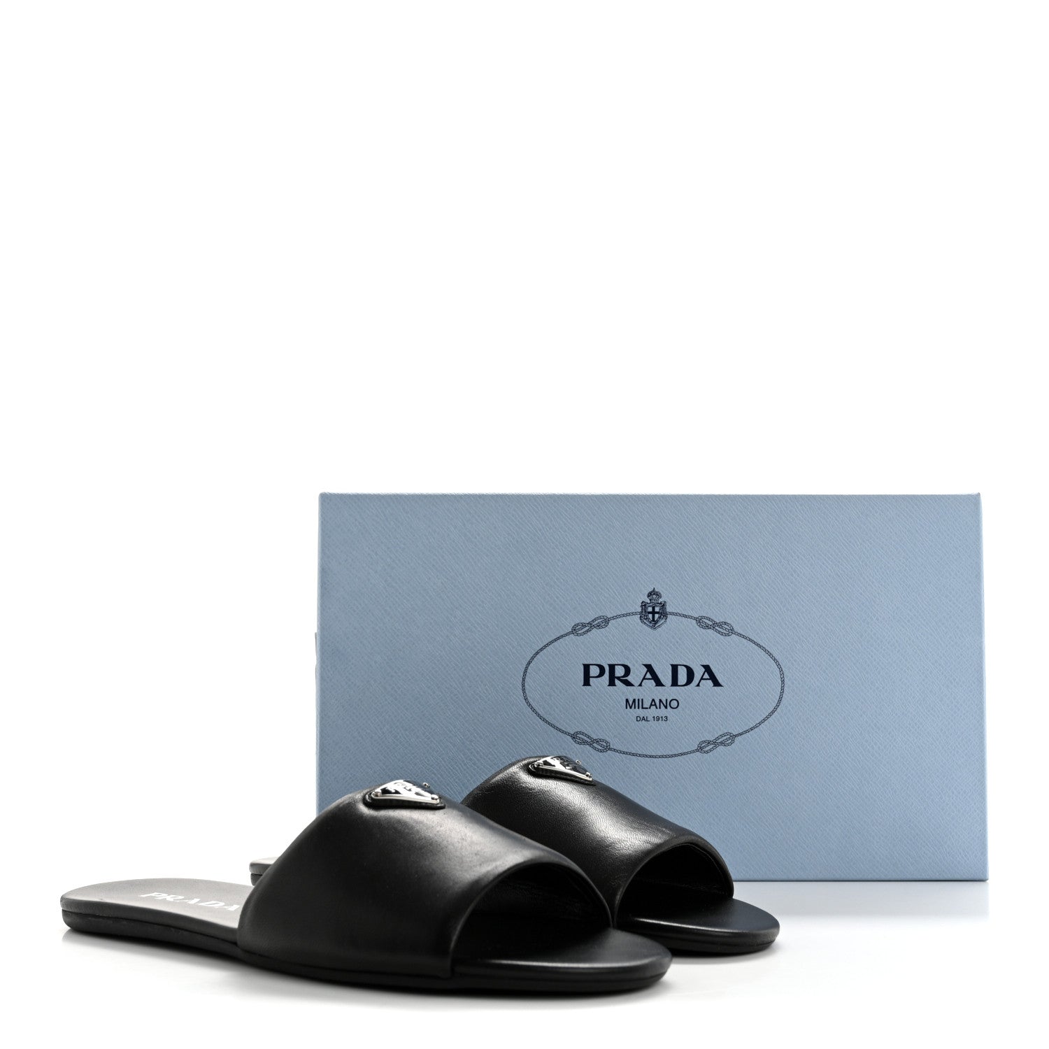 Soft Nappa Metal Triangle Logo Slide Sandals 39 Black