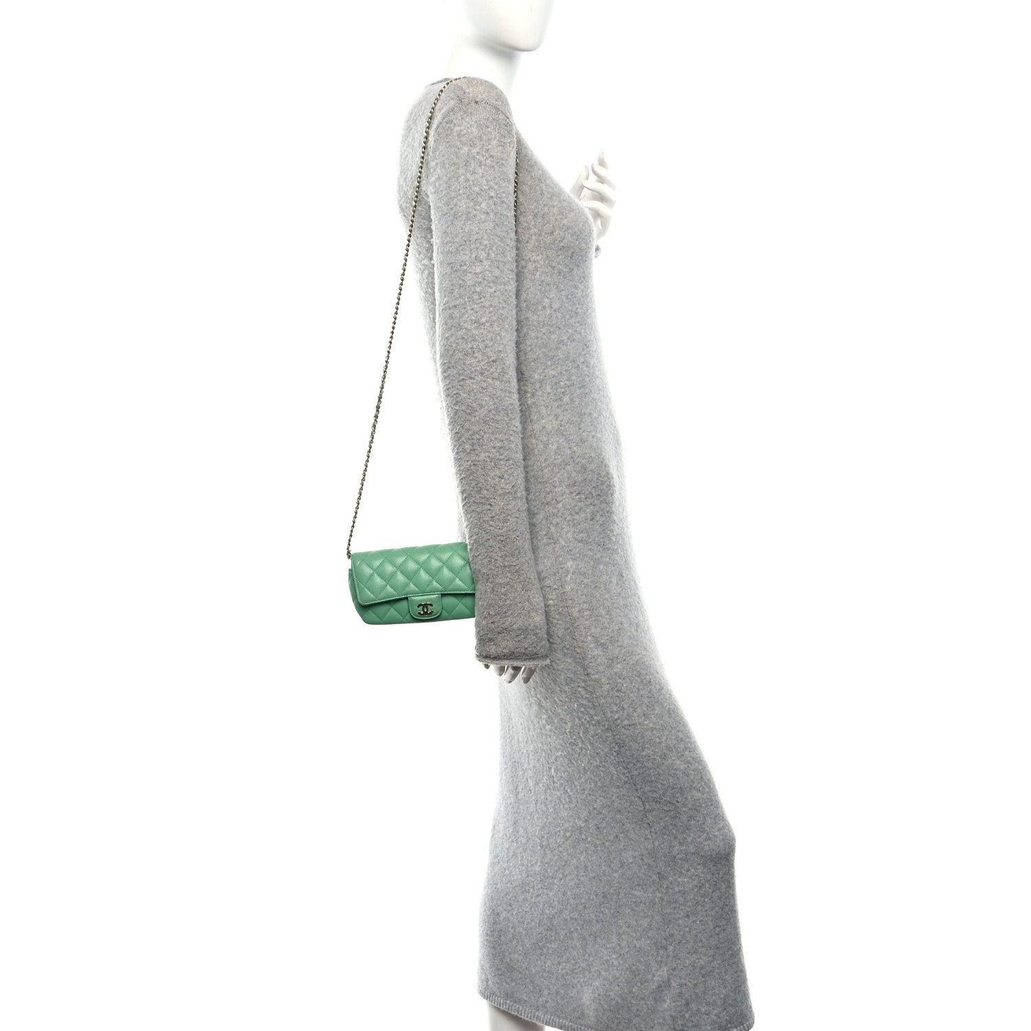 Caviar Quilted Flap Phone Holder With Chain Green