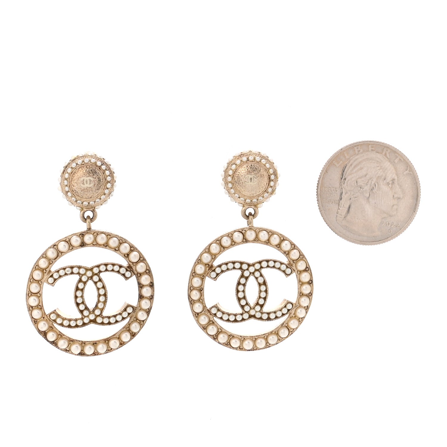 Pearl CC Drop Earrings Light Gold