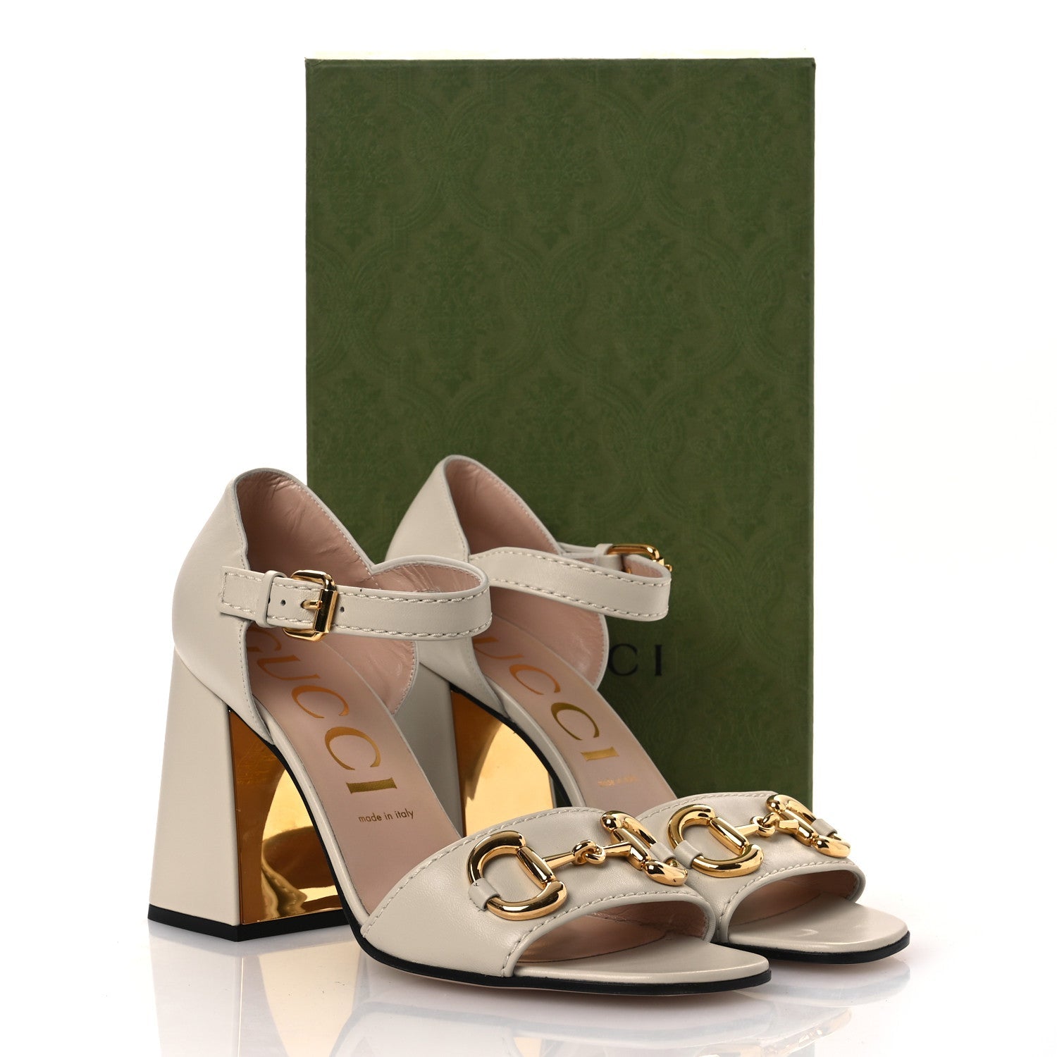 Nappa Charlotte Horsebit Cross Strap 95mm Sandals 41 Mystic White