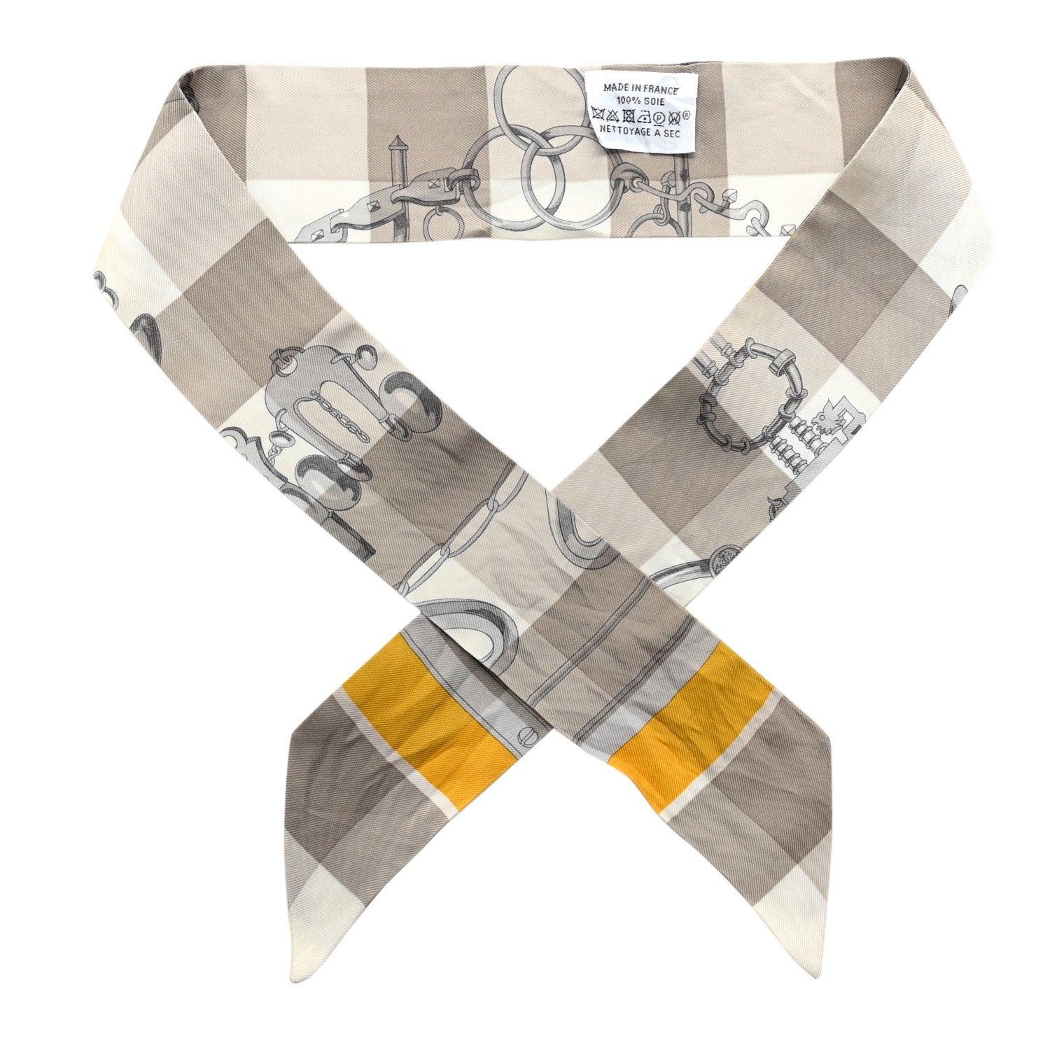 Silk Mors Et Gourmettes Vichy Twilly Etoupe Jaune Vif White