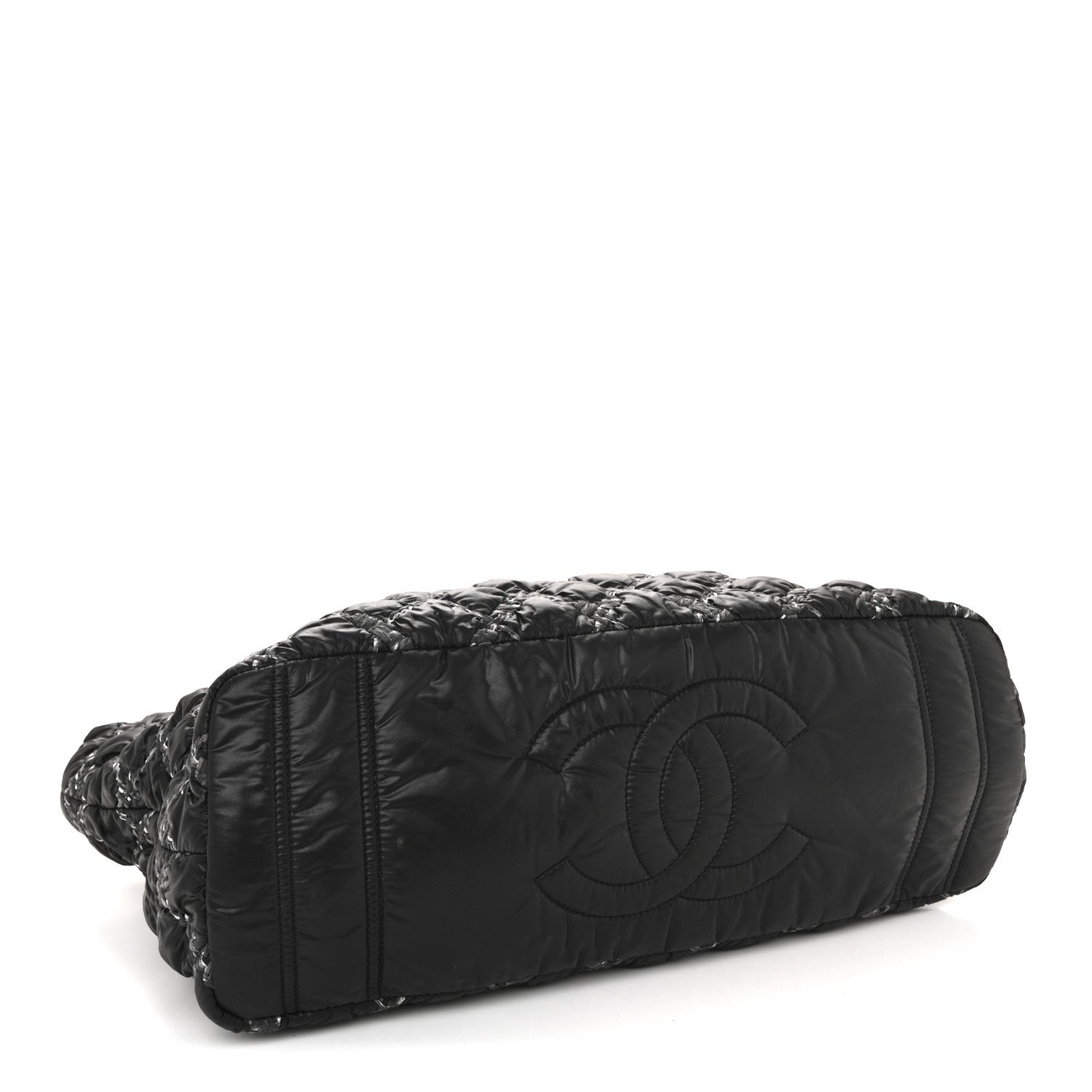Nylon Quilted Tweed Stitch Bubble Tote Black
