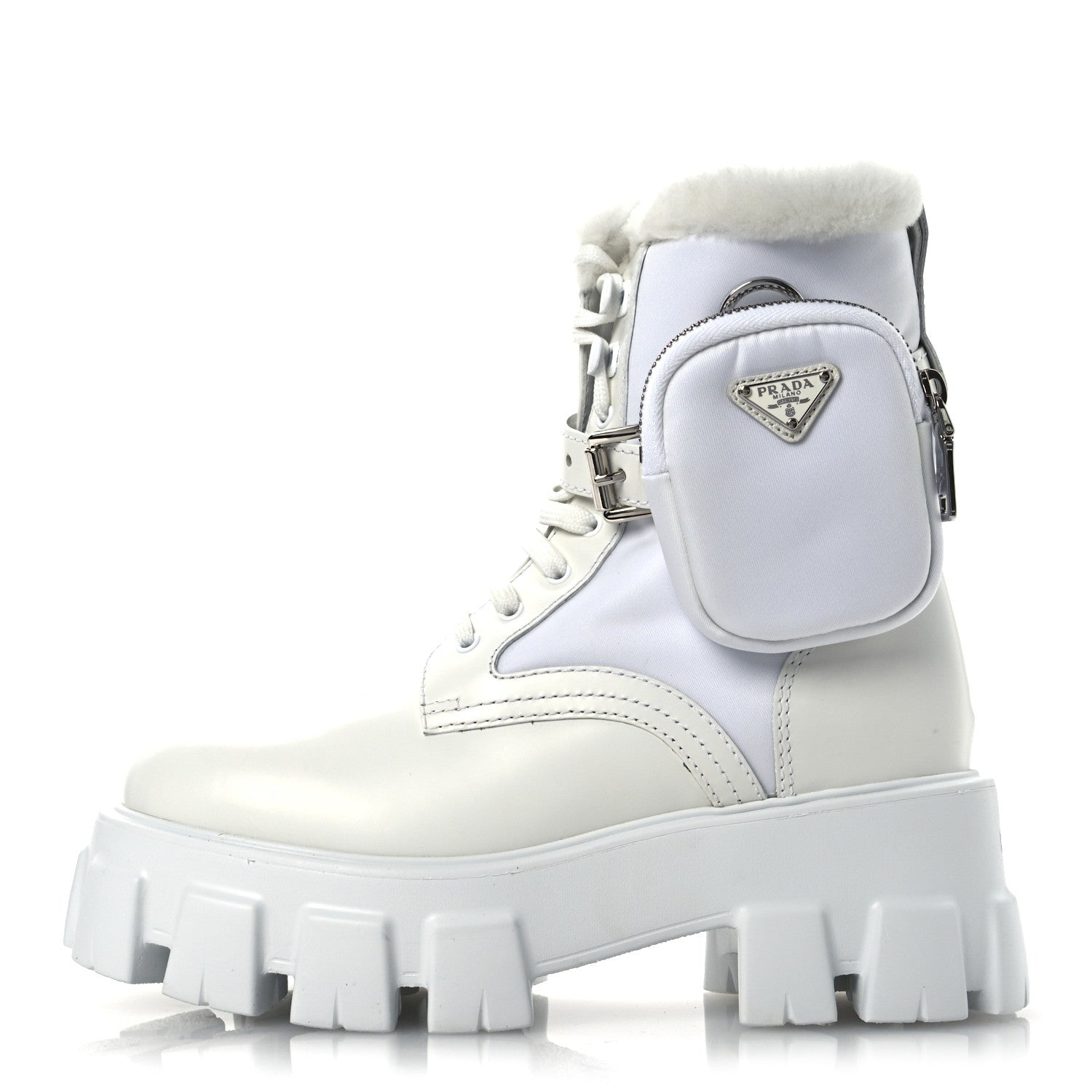 Spazzolato Rois Nylon Shearling Metal Triangle Logo Monolith Pouch Pocket 55mm Boots 35.5 White