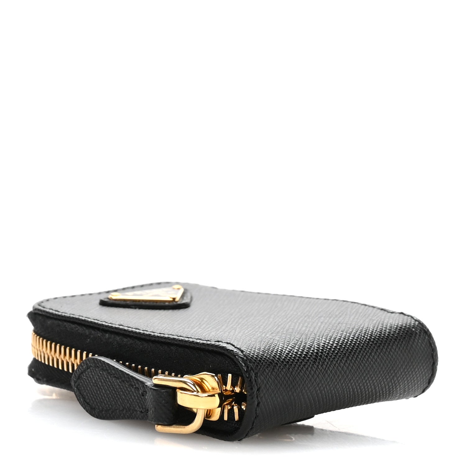 Saffiano Triangle Zip Around Mini Pouch Black