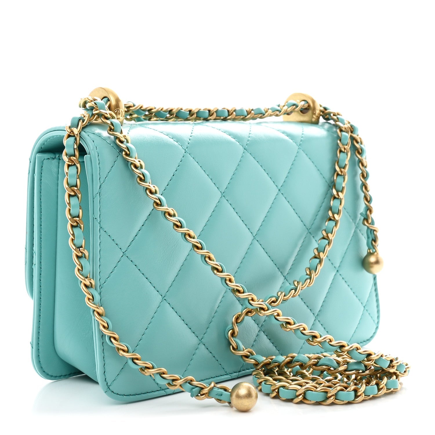 Calfskin Quilted Mini Perfect Fit Flap Turquoise