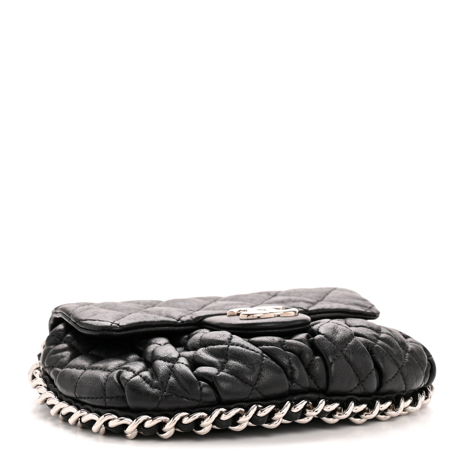Washed Lambskin Quilted Mini Chain Around Flap Black