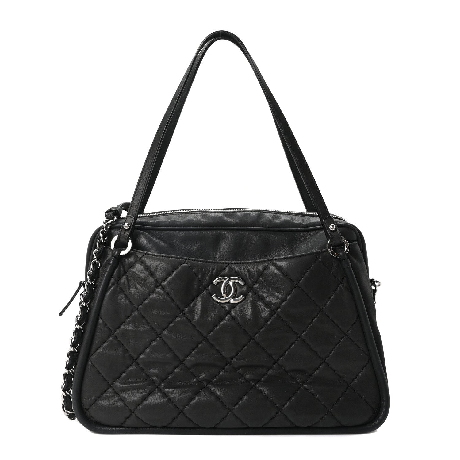Iridescent Calfskin Quilted Relax CC Camera Case Black