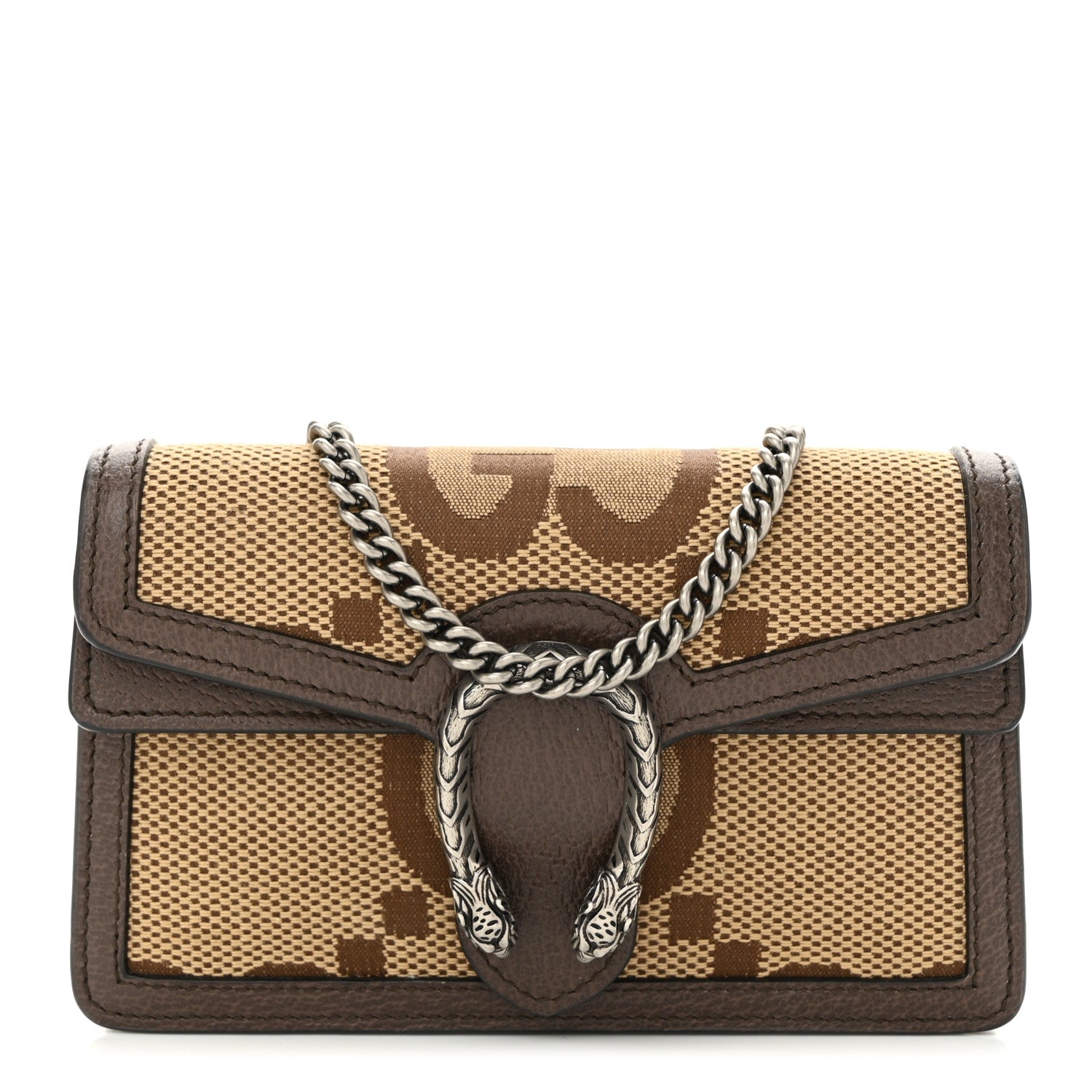 Monogram Jumbo GG Textured Dollar Calfskin Super Mini Dionysus Shoulder Bag Camel Ebony New Acero