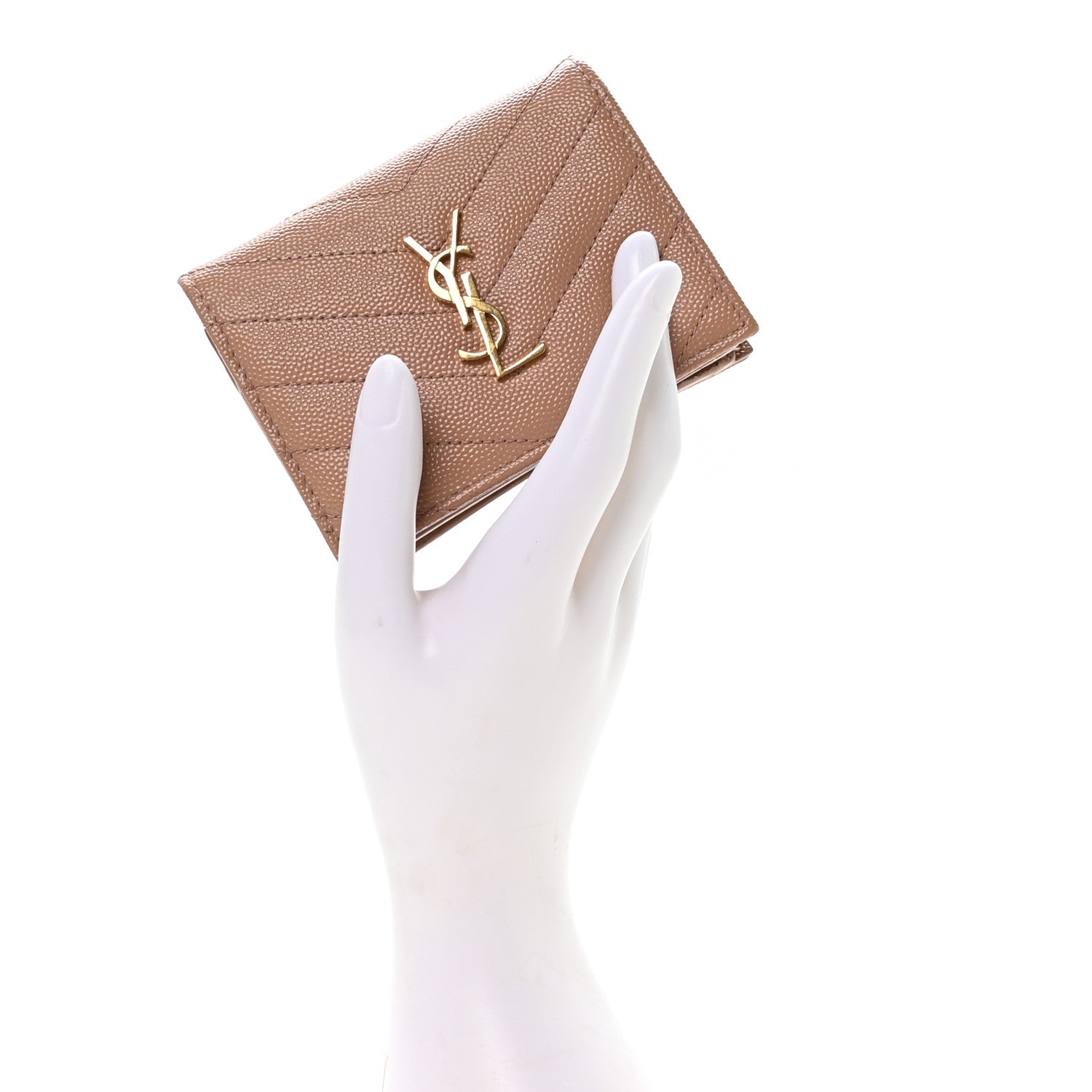 Grain De Poudre Matelasse Chevron Monogram Flap Card Case Vintage Peach