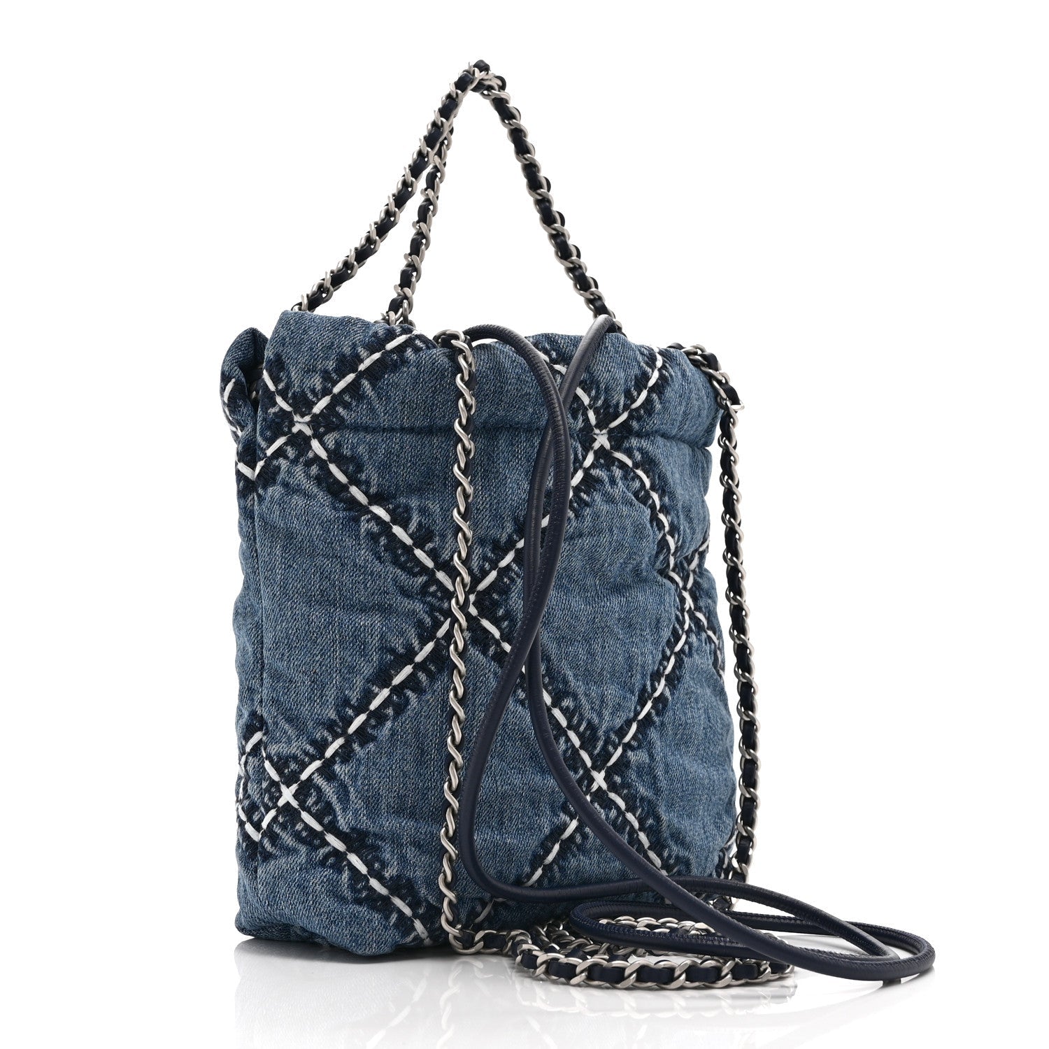 Denim Stitched Quilted Mini Chanel 22 Blue