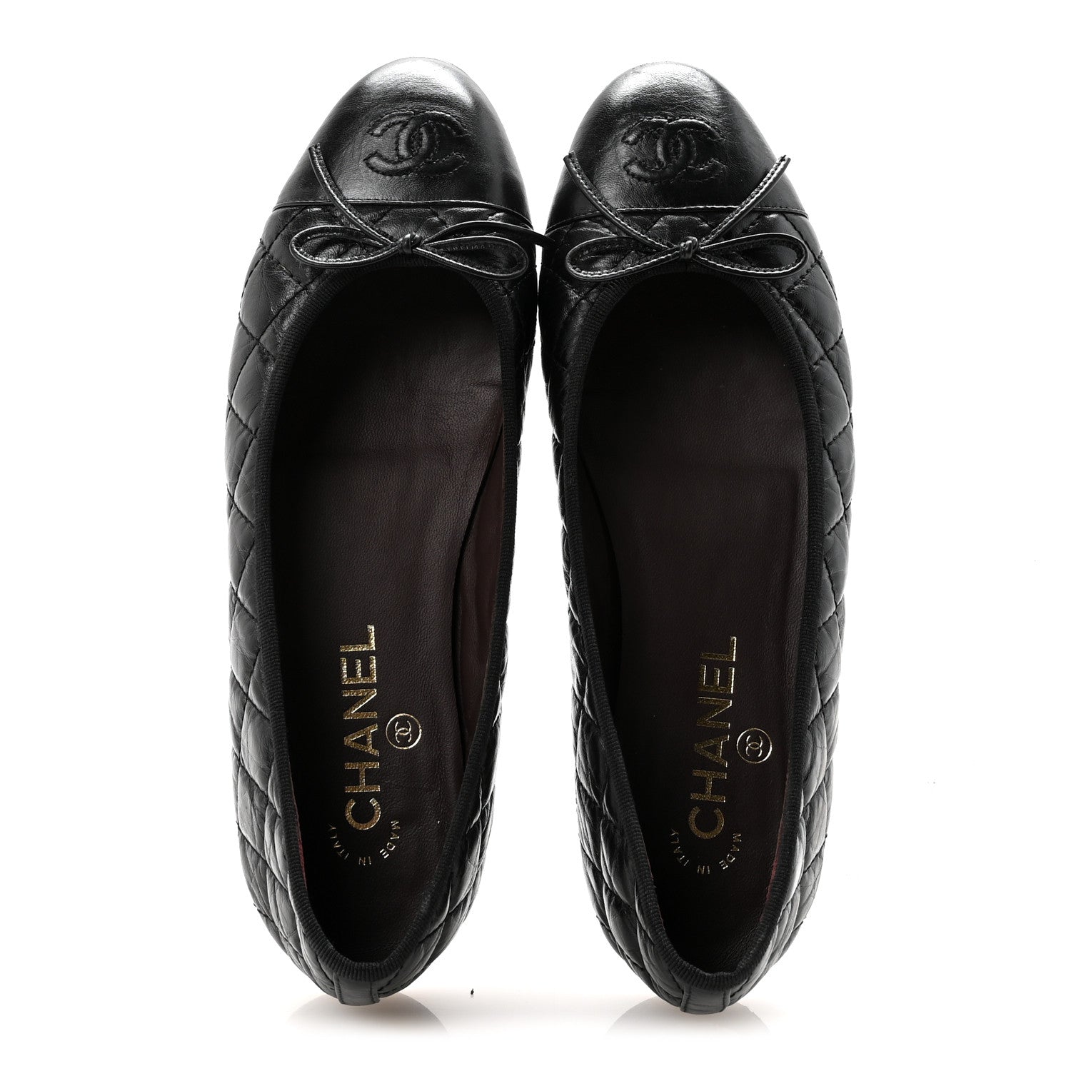 Aged Calfskin Quilted CC Cap Toe Ballerina Flats 39.5 Black